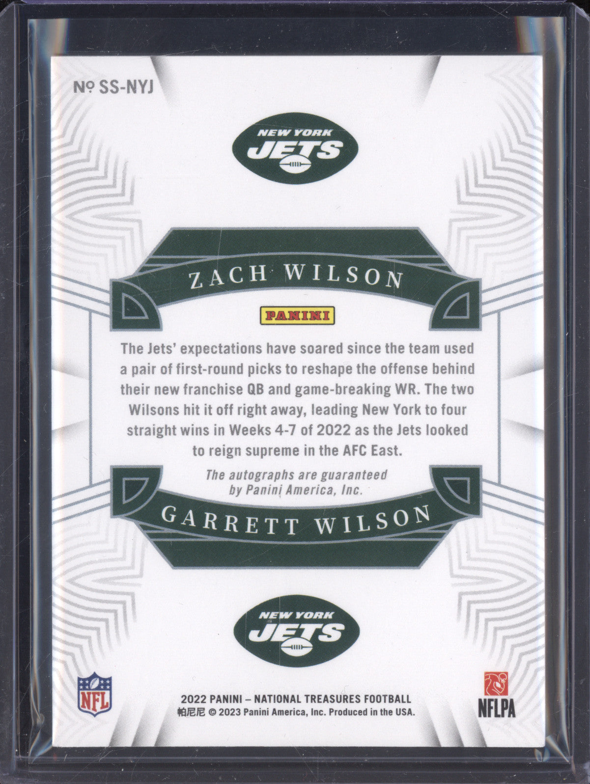 Zach Wilson Garrett Wilson 2023 Panini NT SS-NYJ Synced Signatures 14/49