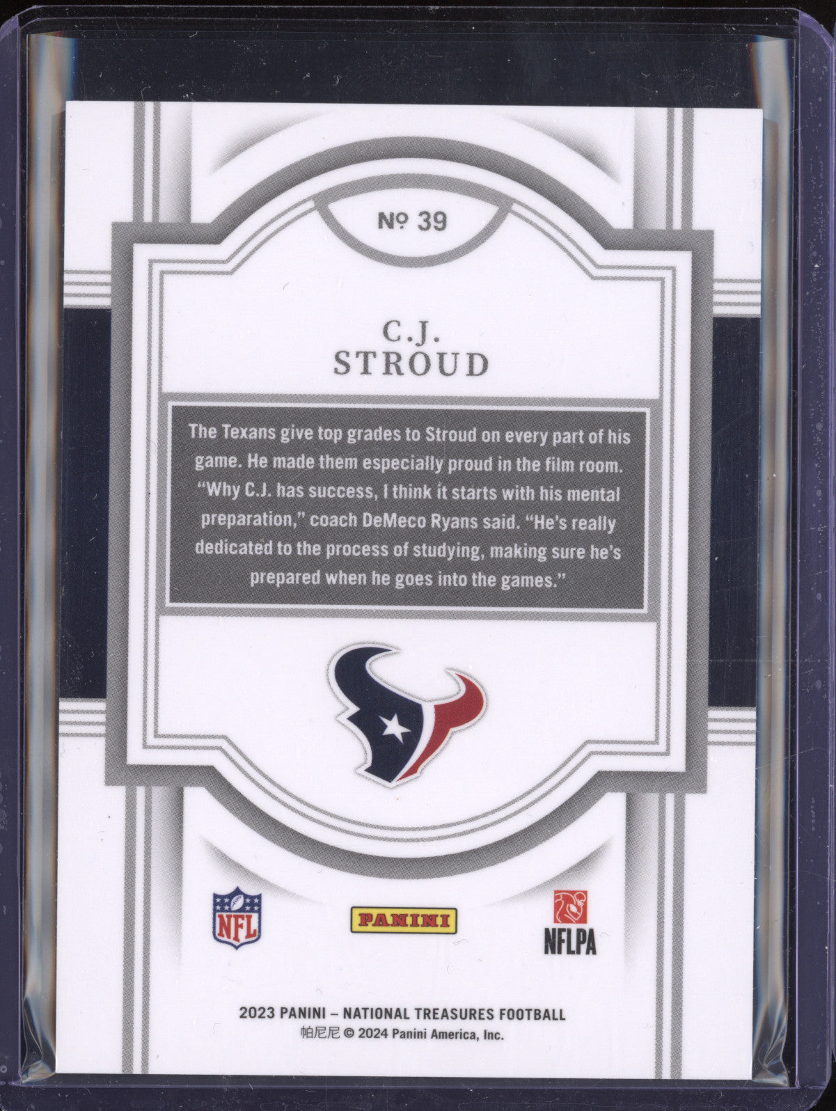 C.J. Stroud 2023 Panini National Treasures 39 Purple RC 19/49