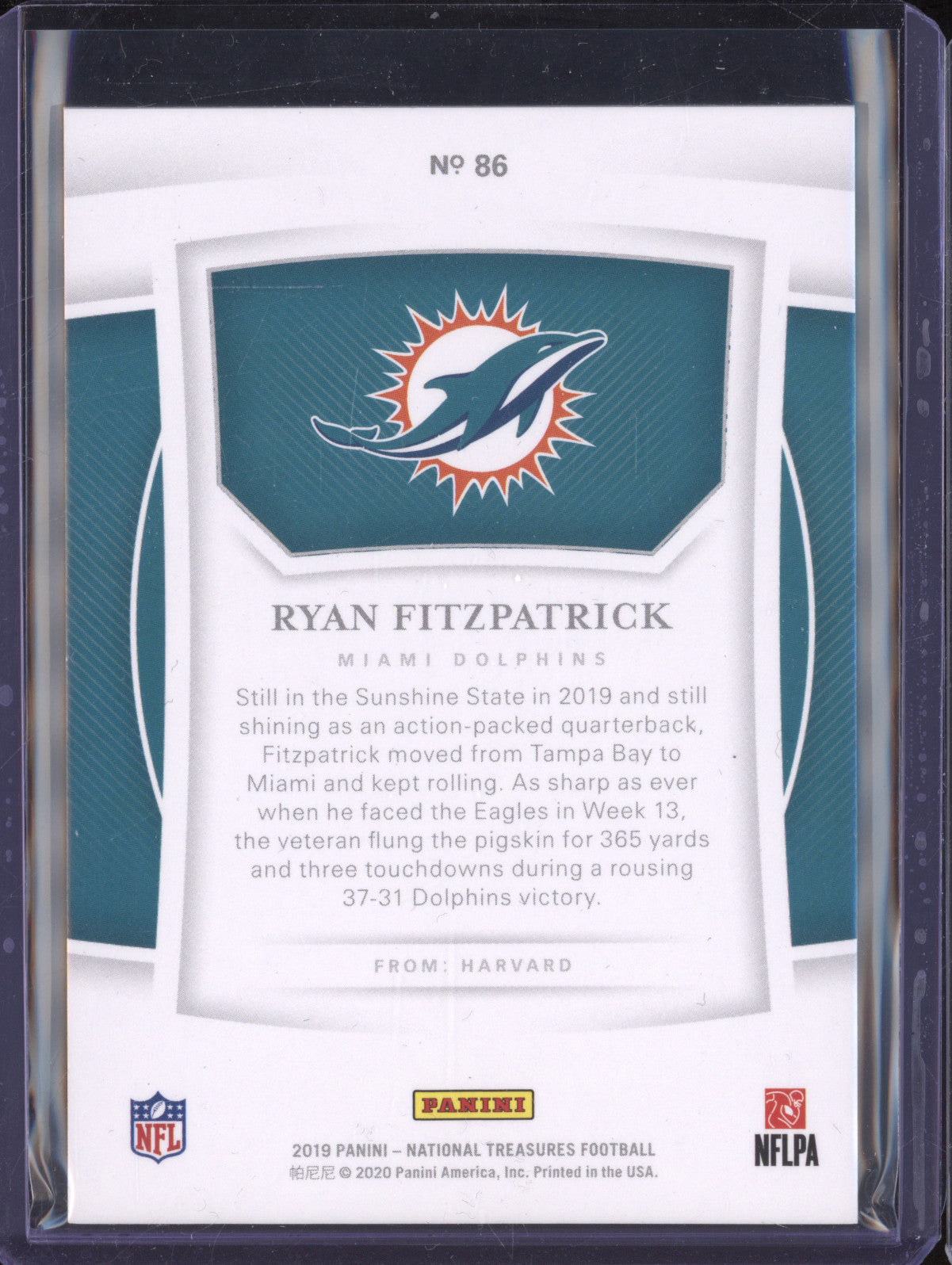 Ryan Fitzpatrick 2019 Panini National Treasures 86 Stars and Stripes 4/11