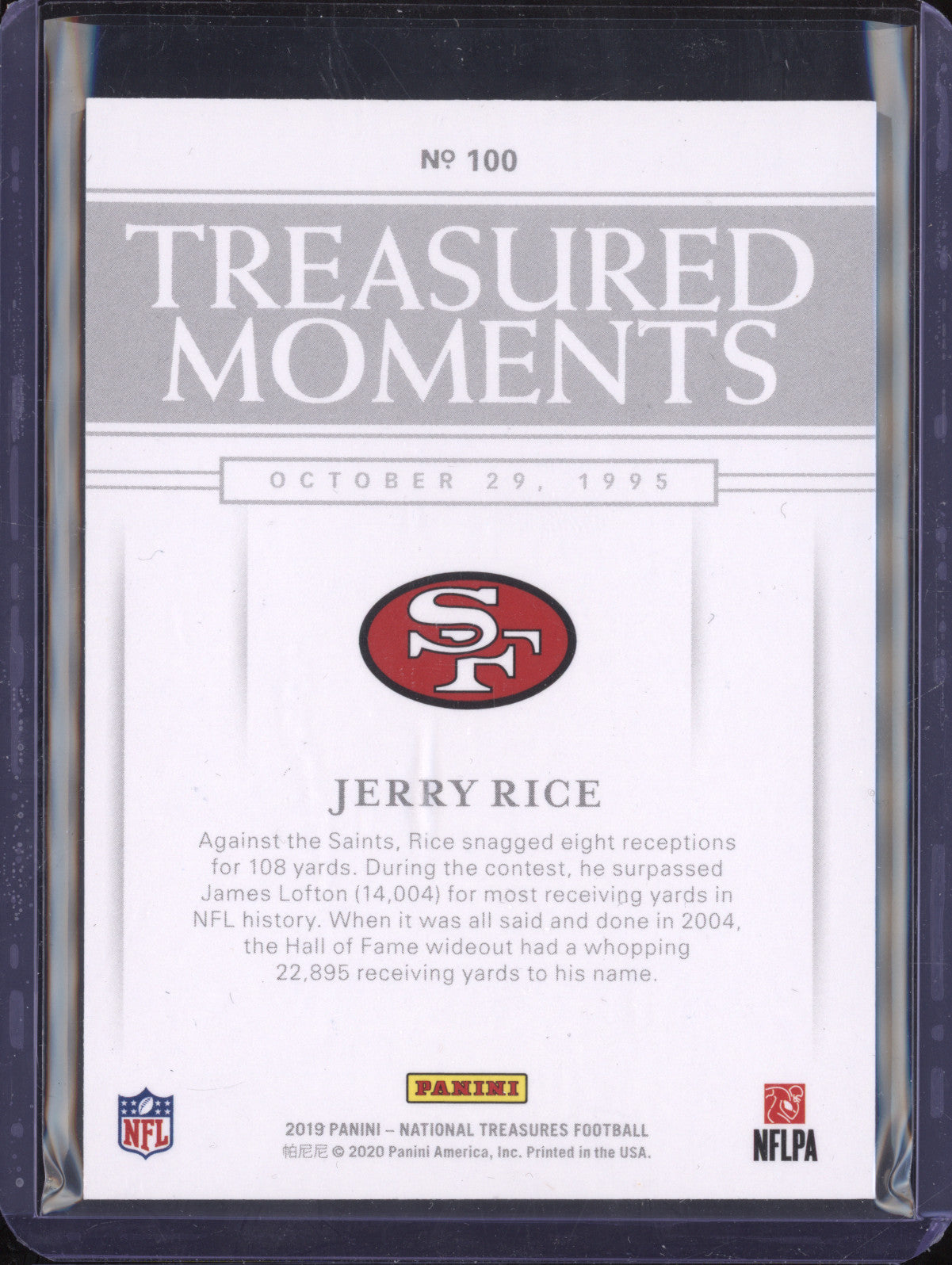 Jerry Rice 2019 Panini National Treasures 100 Treasured Moments 1/75