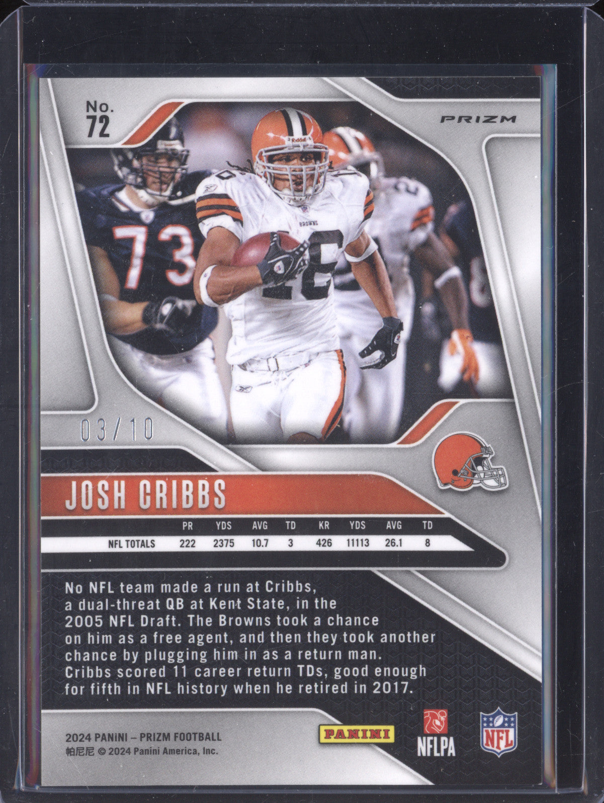 Josh Cribbs 2024 Panini Prizm 72 No Huddle Neon Green 3/10