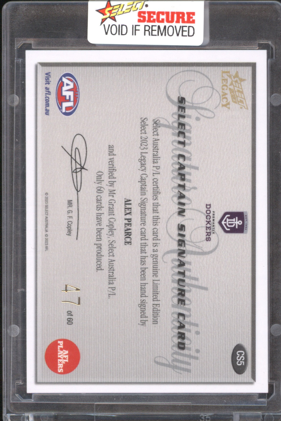 Alex Pearce 2023 AFL Select Legacy Captain Signature