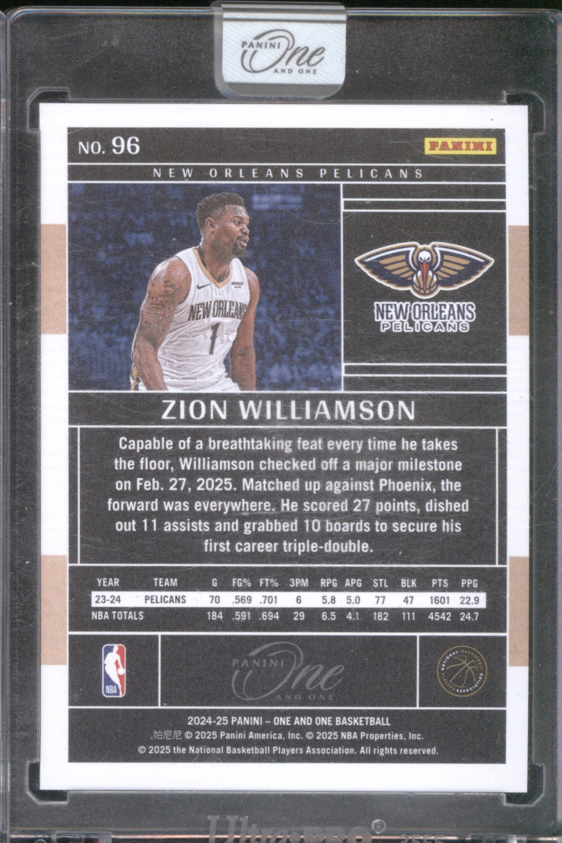 Zion Williamson 2024-25 Panini One and One #96 Orange /49