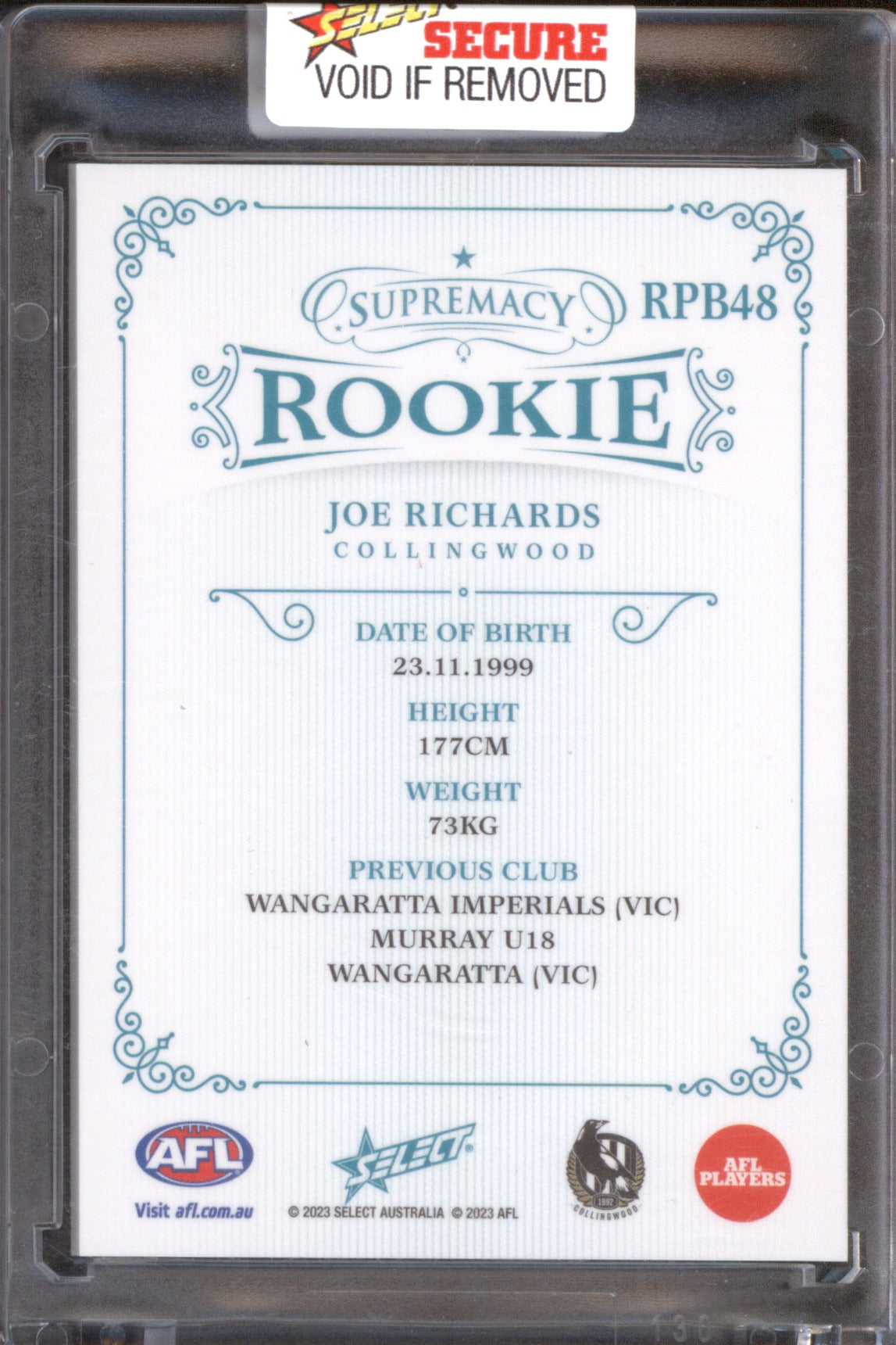 2023 Select Supremacy RPB48 Rookie Platinum Blue Joe Richards 01/75 LOW