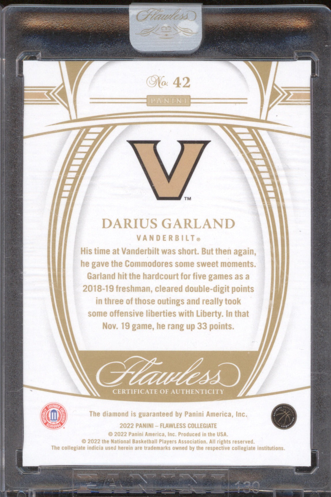 2022 Panini Flawless Collegiate Darius Garland 11/25 Encased Diamond