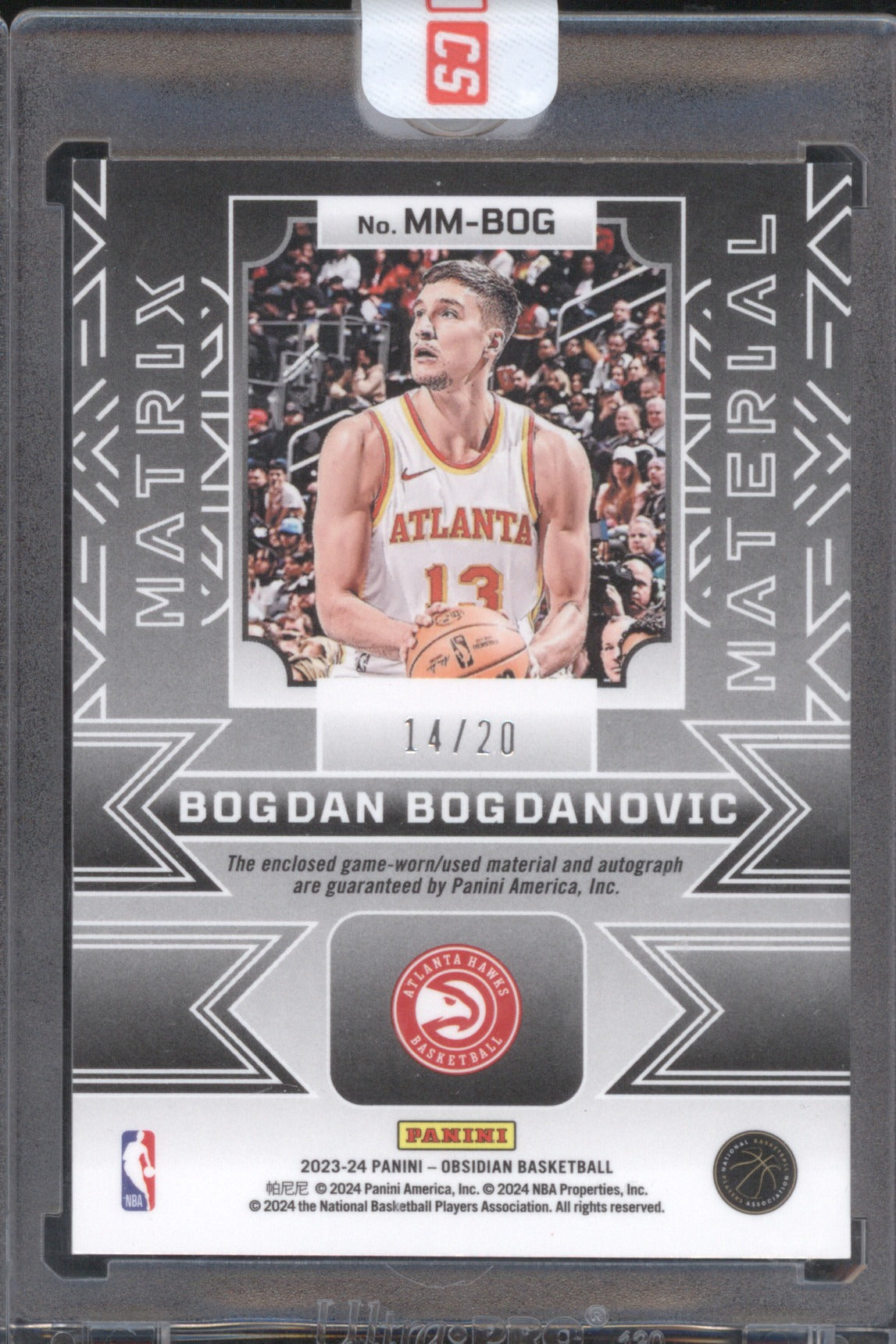 Bogdan Bogdanovic 2023-24 Panini Obsidian #MM-BOG Matrix Material Auto Green /20