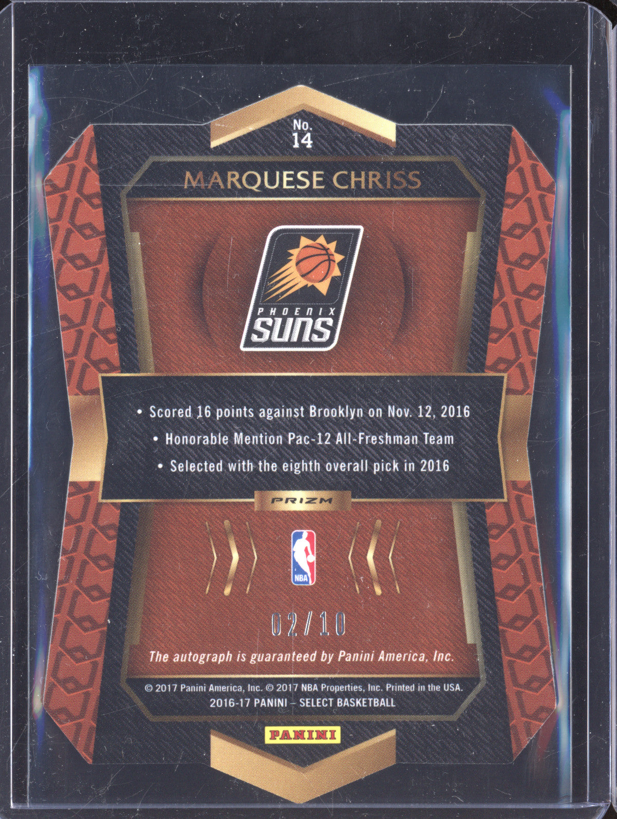 Marquese Chriss 2016-17 Panini Select 14 Die-Cut Rookie Auto Mosaic RC 2/10