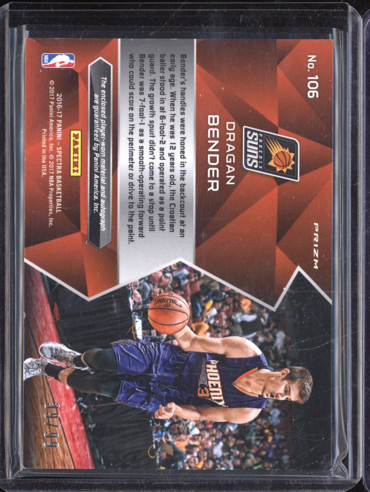 Dragan Bender 2016-17 Panini Spectra 106 Rookie Jersey Auto Neon Blue RC 39/99