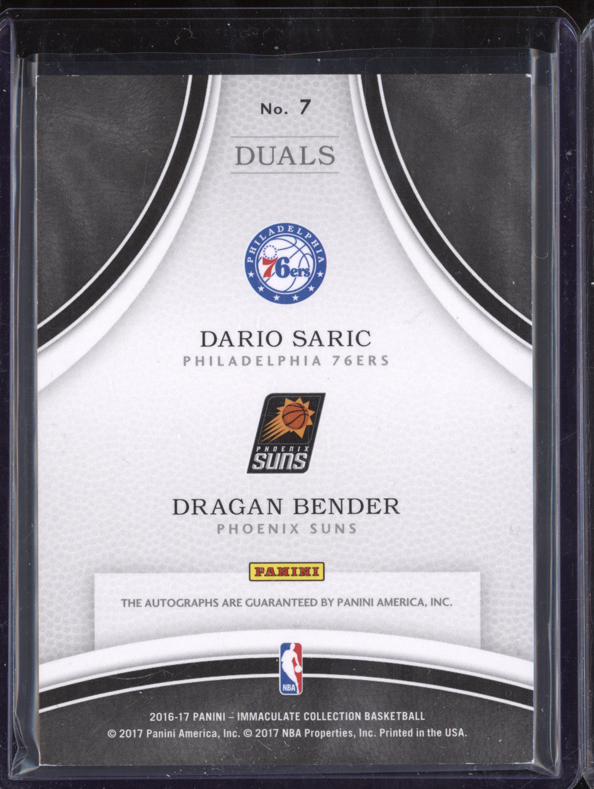 Saric Bender 2016-17 Panini Immaculate 7 Dual Autographs RC 48/49