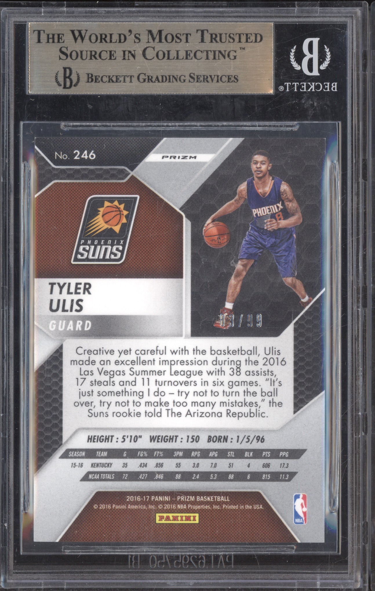 Tyler Ulis 2016-17 Panini Prizm 246 Blue Wave RC 83/99 BGS 9.5