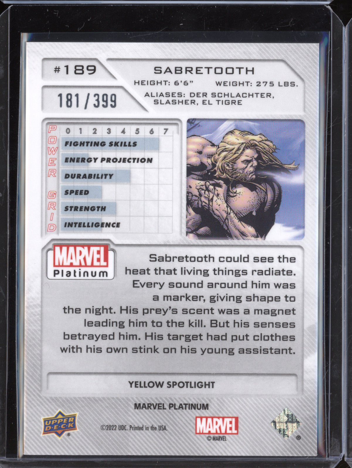 Sabretooth 2023 Upper Deck Marvel Platinum 189 Yellow Spotlight 181/399