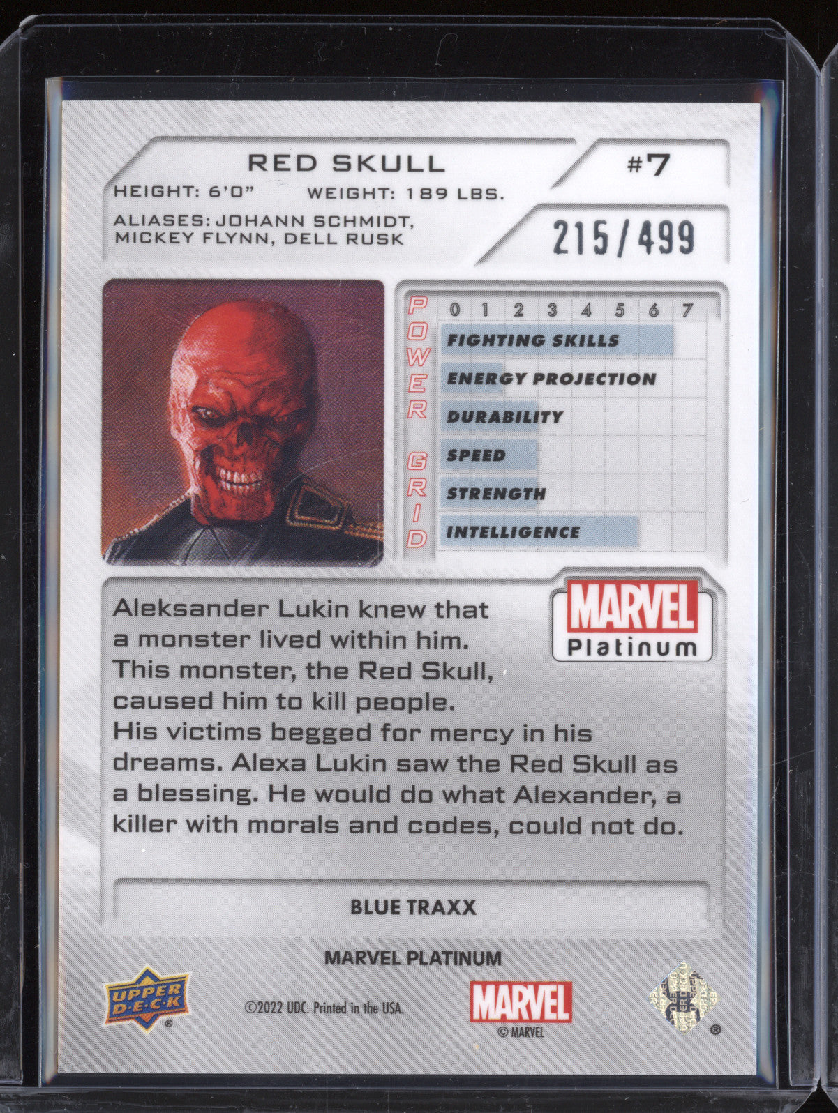 Red Skull 2023 Upper Deck Marvel Platinum 7 Blue Traxx 215/499