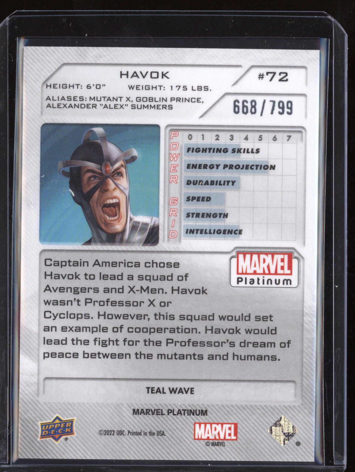 Havok 2023 Upper Deck Marvel Platinum 72 Teal Wave 668/799