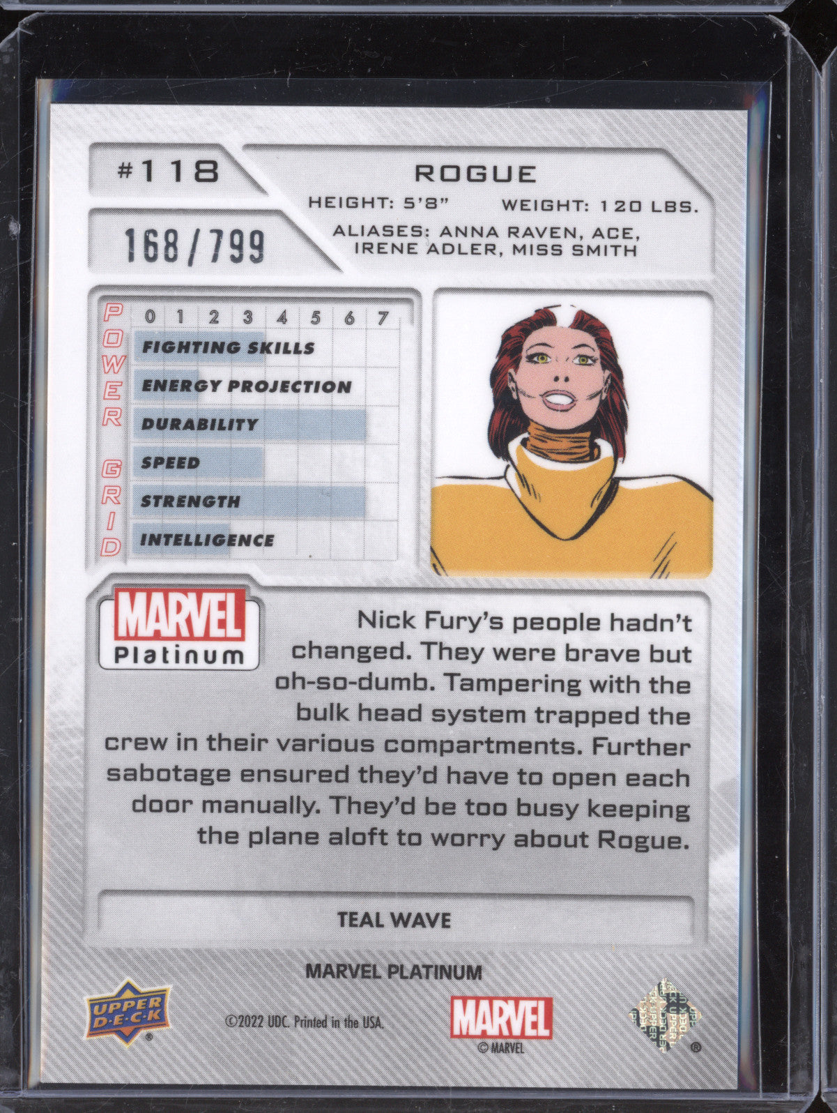 Rogue 2023 Upper Deck Marvel Platinum 118 Teal Wave 168/799