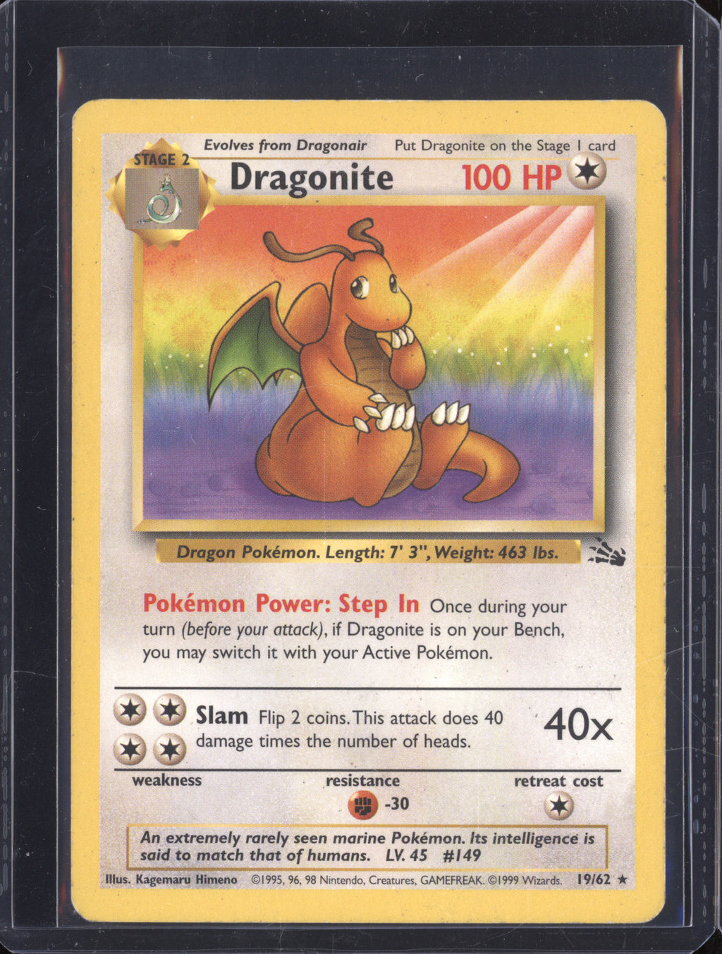 dragonite pokemon card 1999 1999 Pokemon Fossil 19/62 Dragonite Rare
