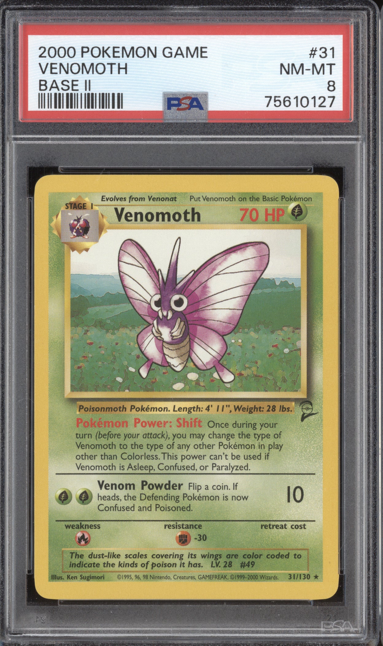 Venomoth 2000 Pokemon Base Set 2 31/130 PSA 8