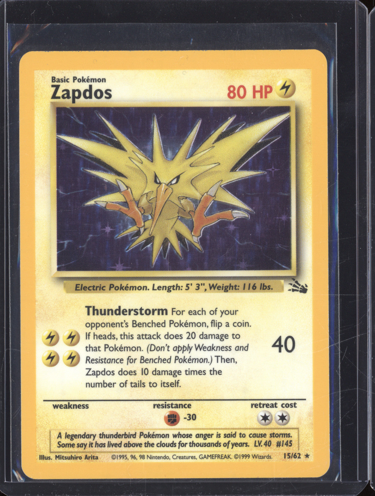 1999 Wizards of the Coast Pokemon Fossil 15/62 Zapdos Holo