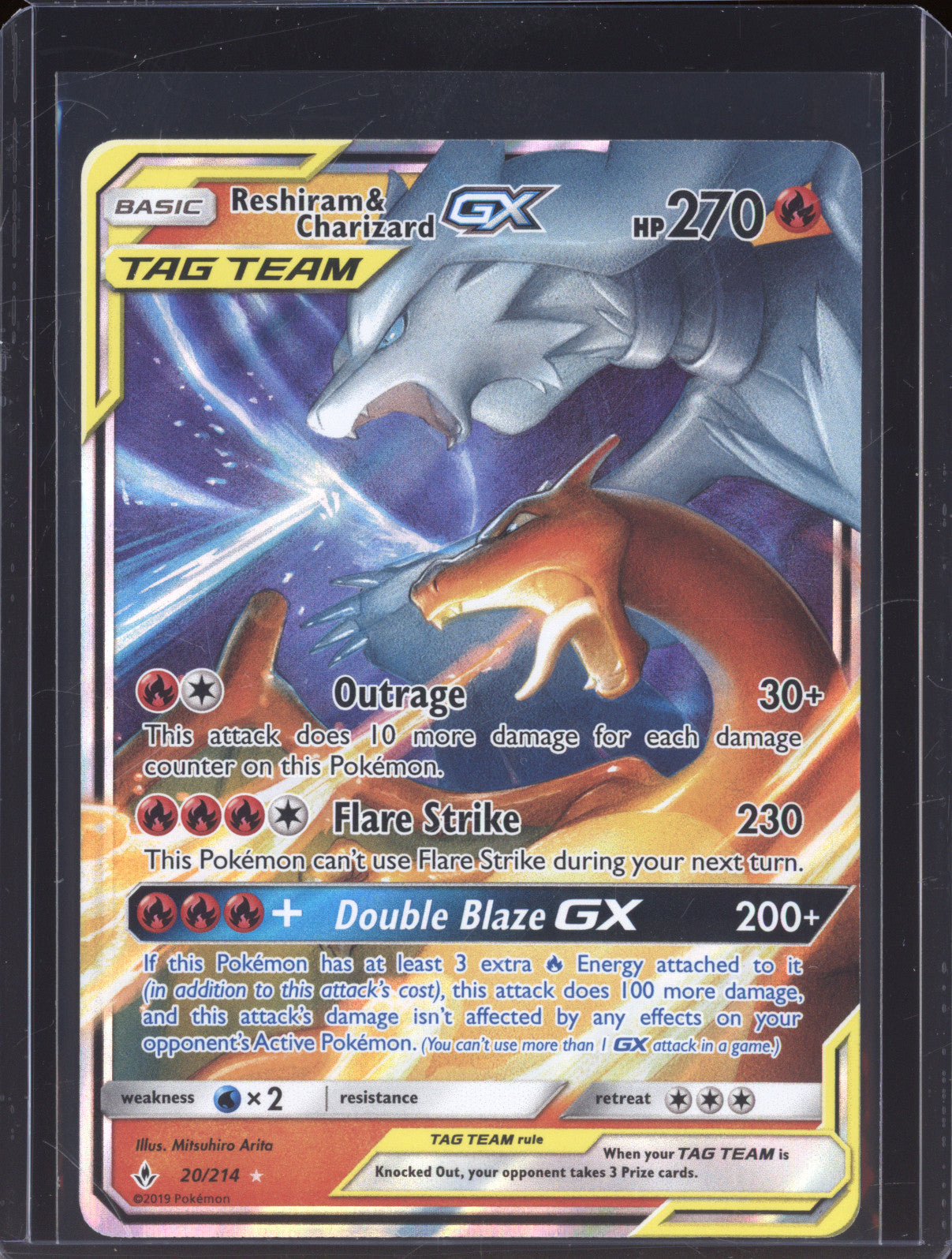 2019 Pokemon Unbroken Bonds 20/214 Reshiram & Charizard GX Holo