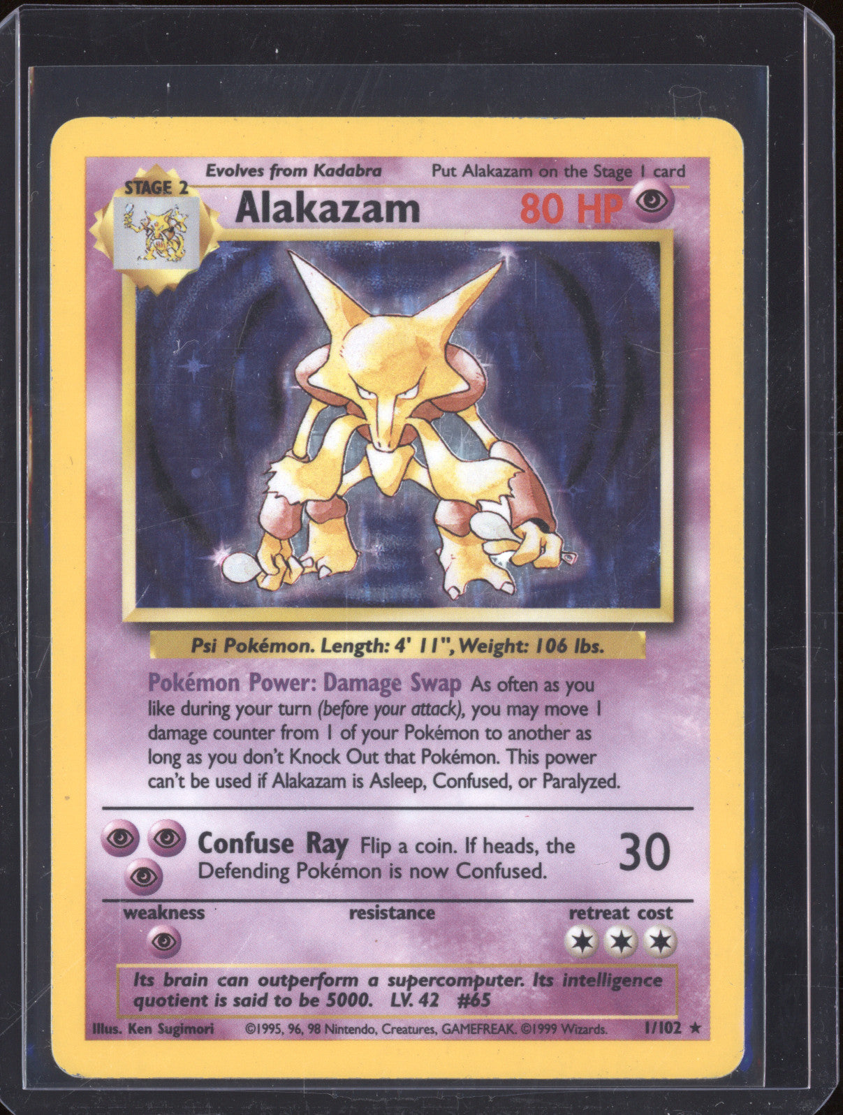 1999 Wizards of the Coast Pokemon Base Set 1/102 Alakazam Holo