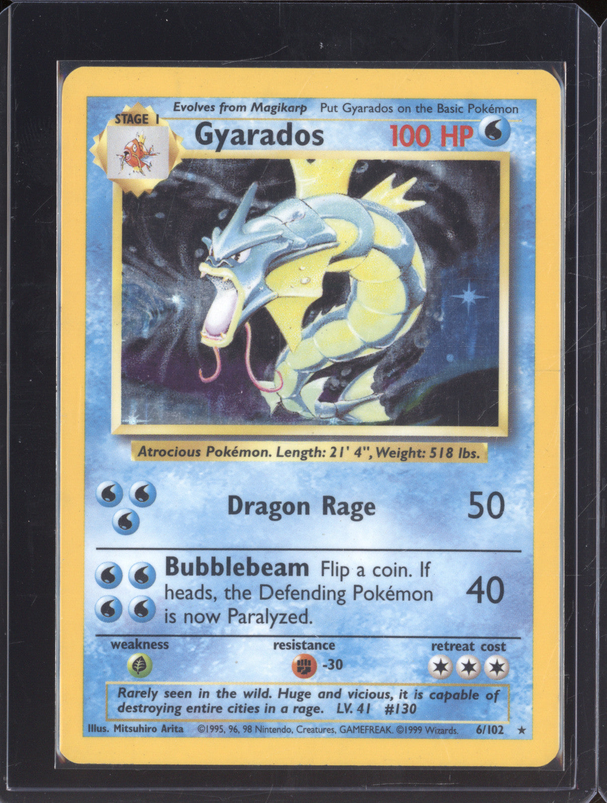 1999 Wizards of the Coast Pokemon Base Set 6/102 Gyarados Holo Rare