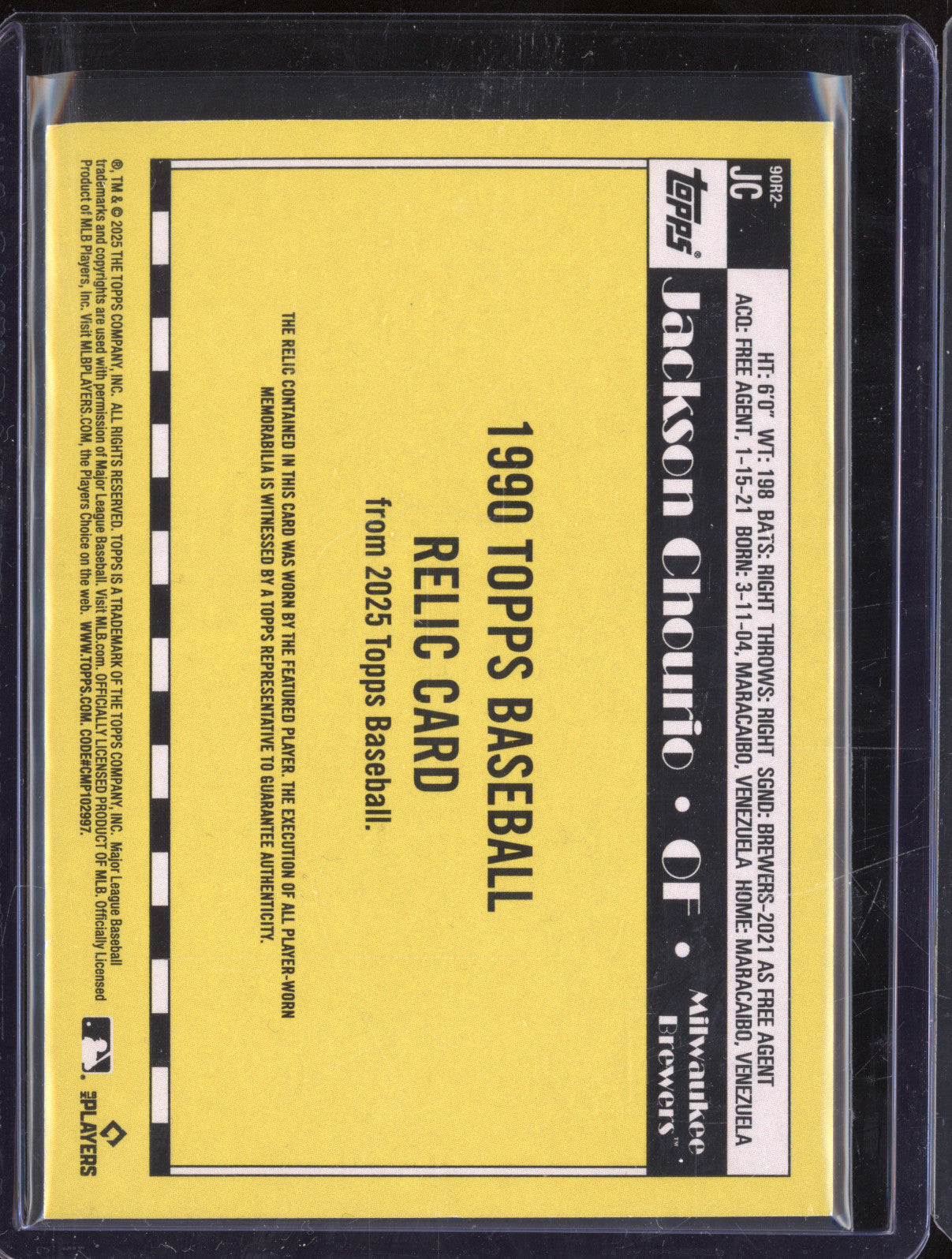 2025 Topps Series 2 90R2-JC Jackson Chourio Patch 35th Anniversary