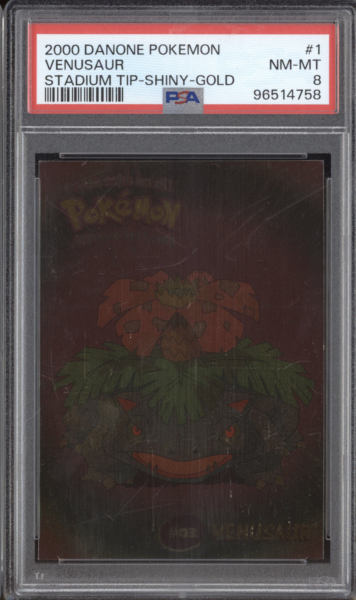 2000 Pokemon Danone Stadium Tip 1 Venusaur Shiny Gold PSA 8