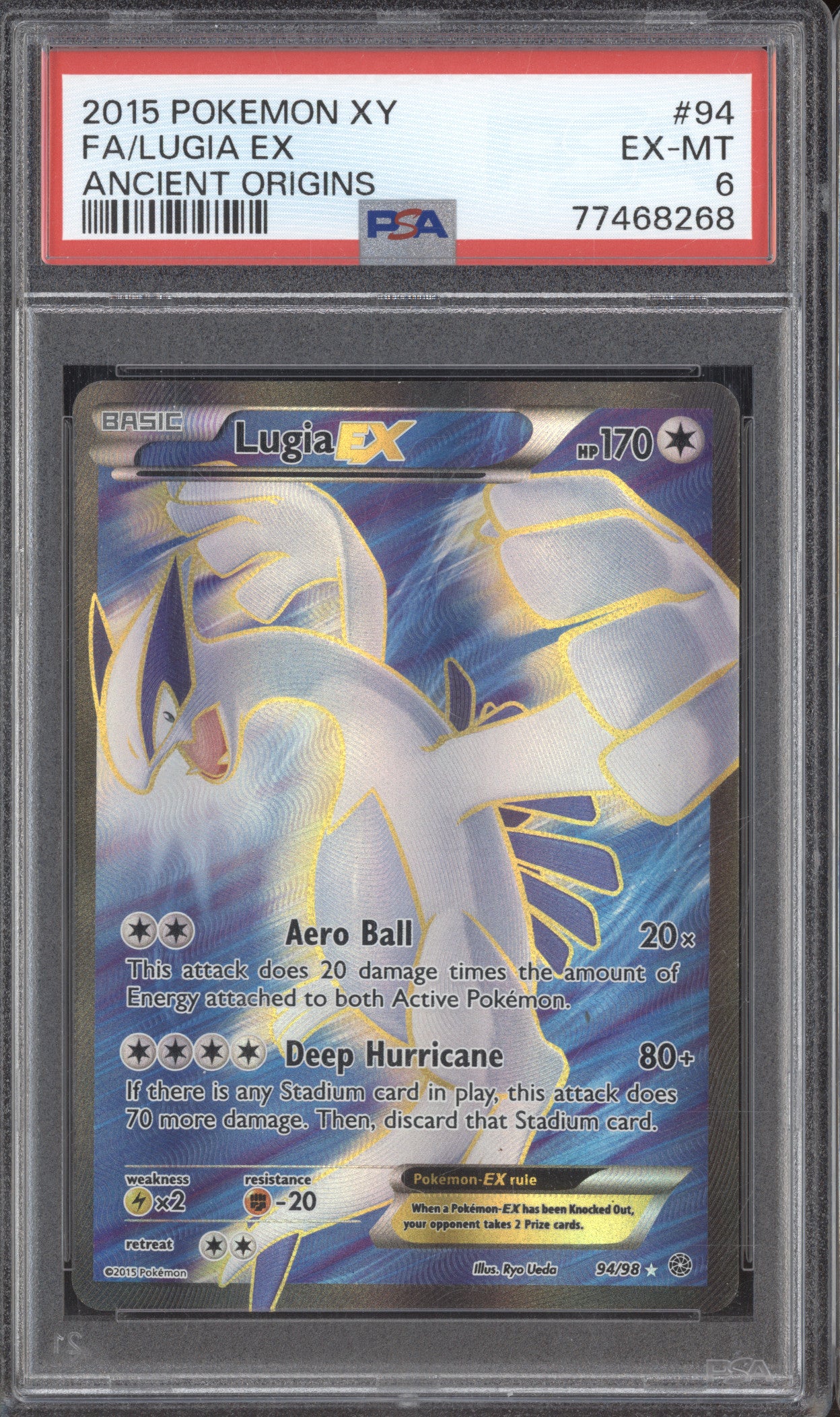 2015 Pokemon Ancient Origins 94/98 Lugia EX Full Art PSA 6