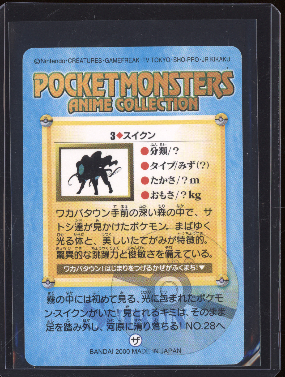 2000 Pokemon JP Suicune Bandai Anime Series 2 #3