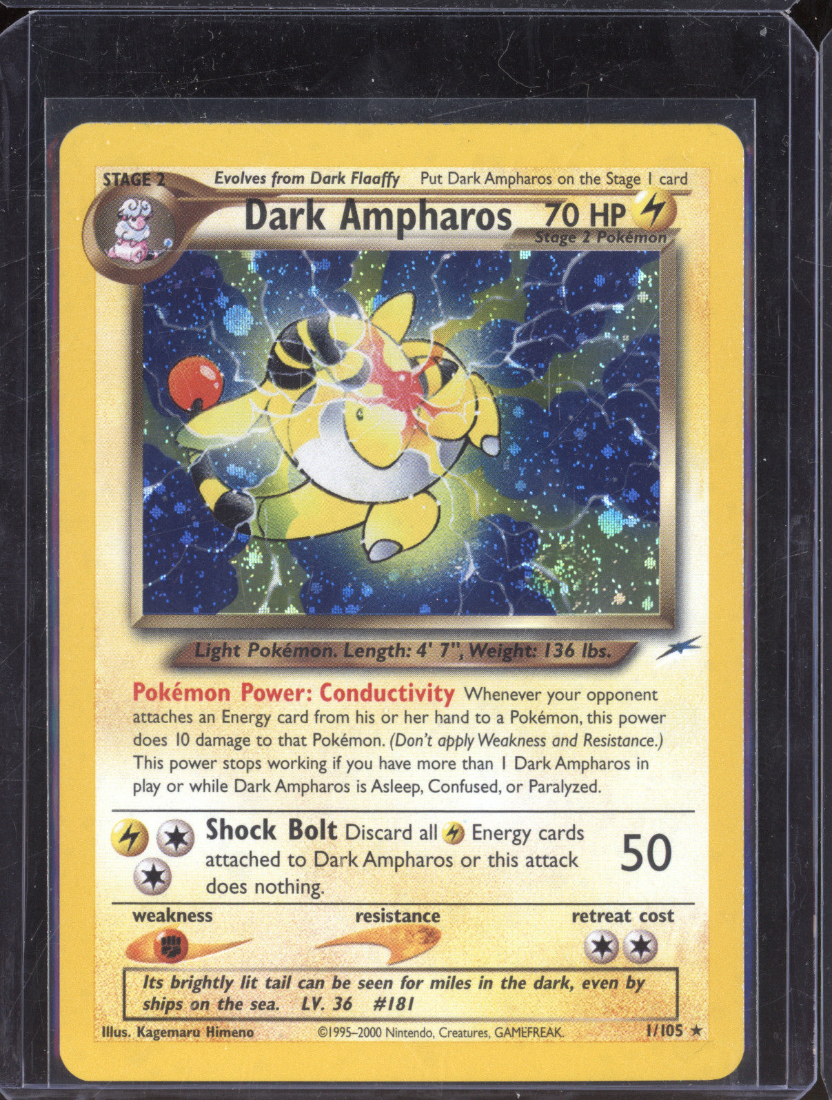 2000 Pokemon Wizards of the Coast Neo Destiny 1 Dark Ampharos Holo Rare