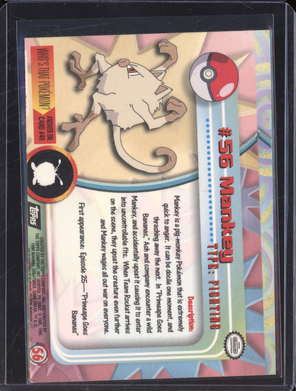 1999 Pokemon Topps Series 1 56 Mankey Holo (Miscut Error)