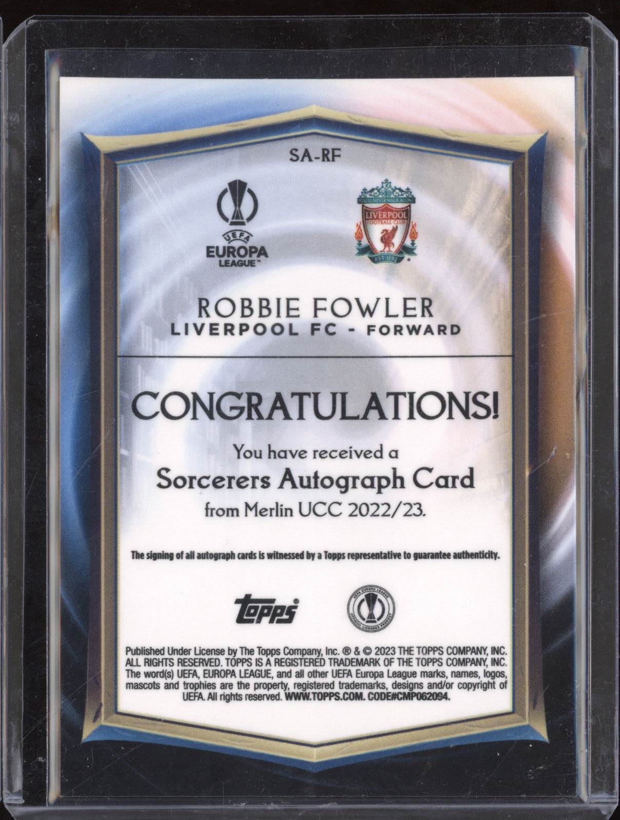 2022 Topps Merlin UEFA 9 Robbie Fowler Sorcerers Auto