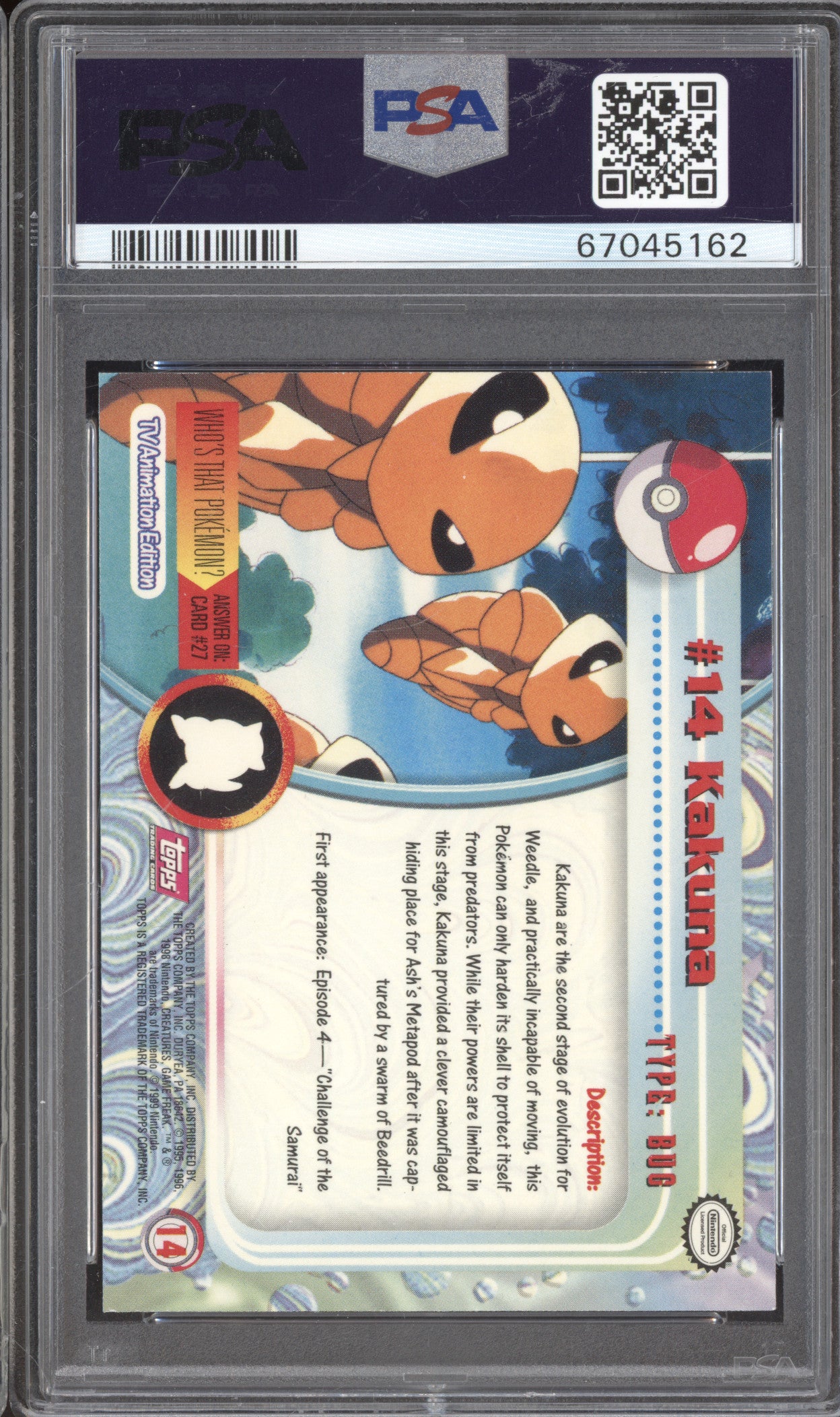 1999 Pokemon Topps TV 14 Kakuna PSA 9
