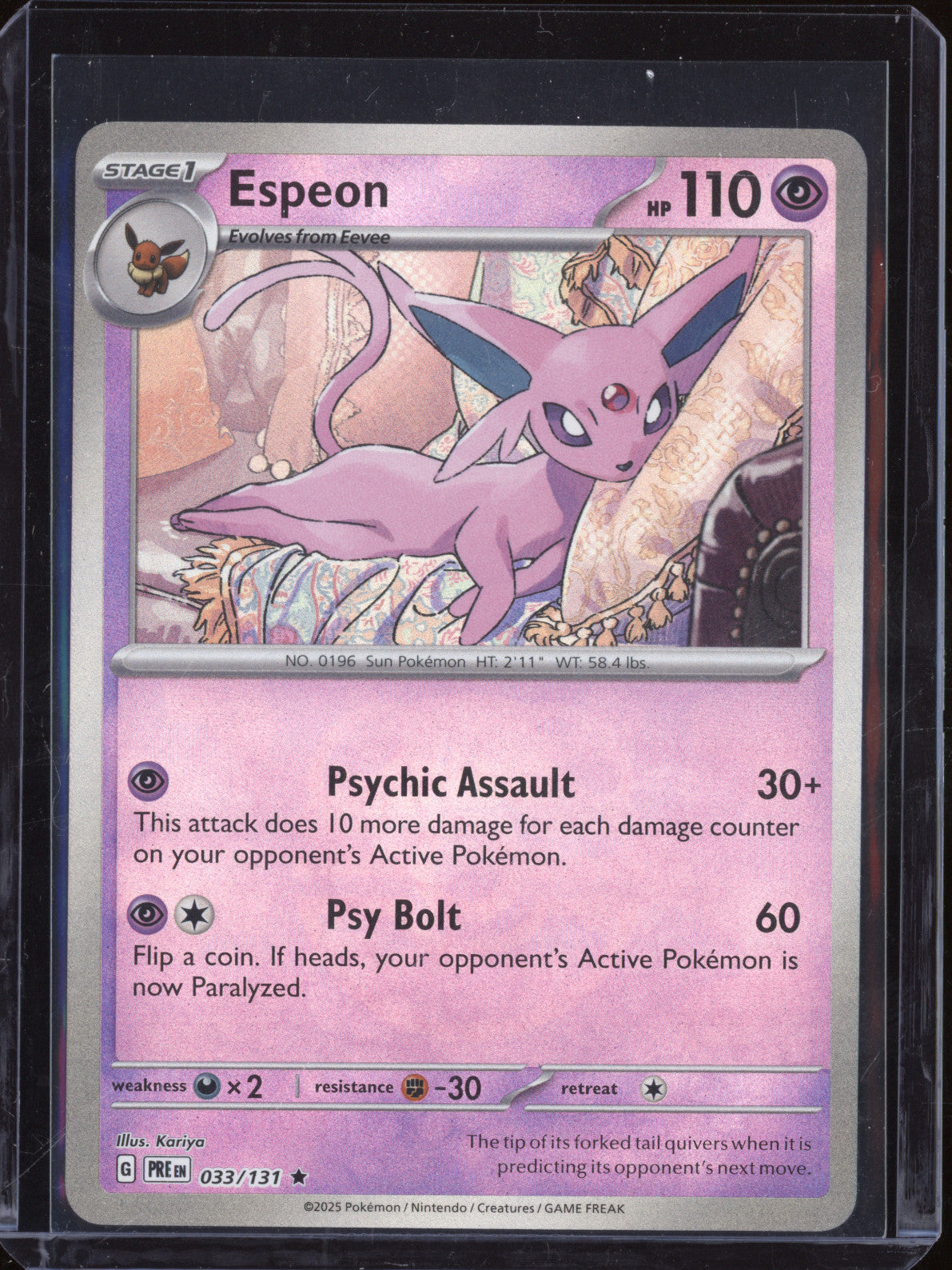 Espeon 2025 Pokemon Prismatic Evolutions PRE 033/131 Master Ball Reverse Holo
