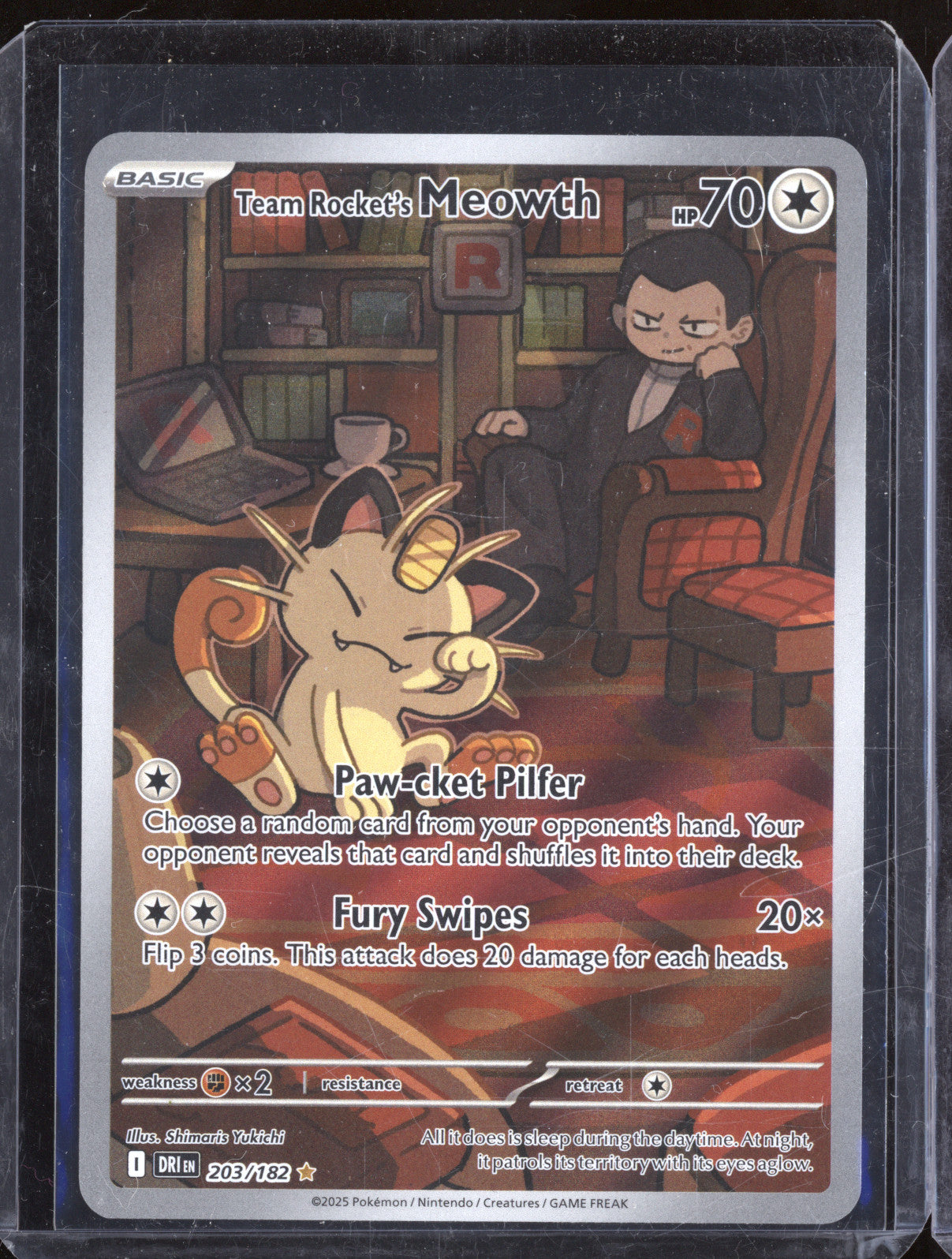 Team Rocket's Meowth 2025 Pokemon Destined Rivals 203/182 Illustration Rare