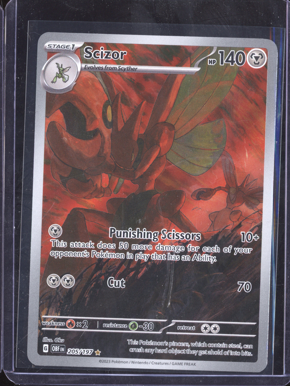 Scizor 2023 Pokemon Obsidian Flames 205/197 Illustration Rare