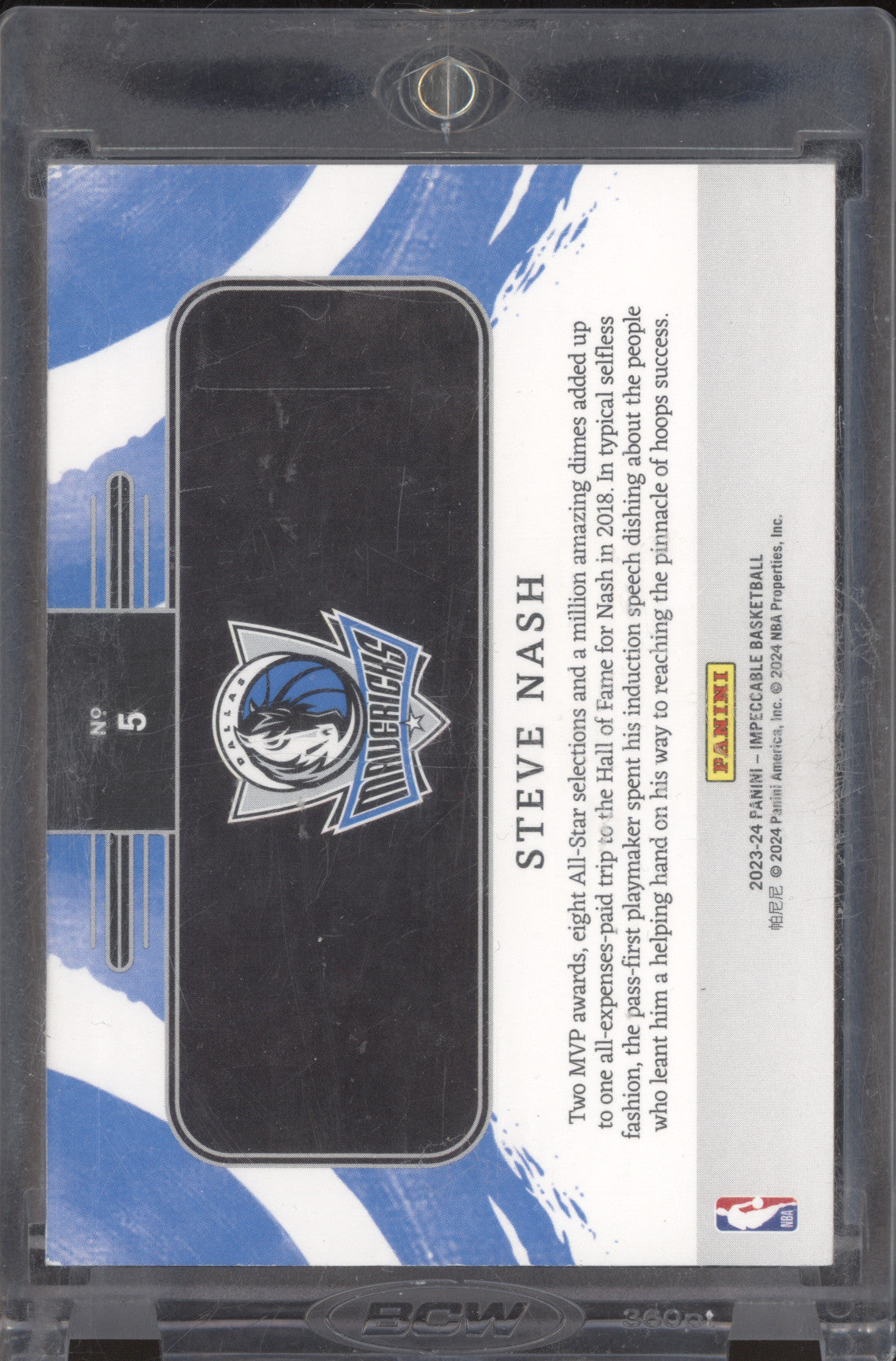 2023-24 Panini Impeccable Steve Nash Fine Silver Bar Hall of Fame 14/20