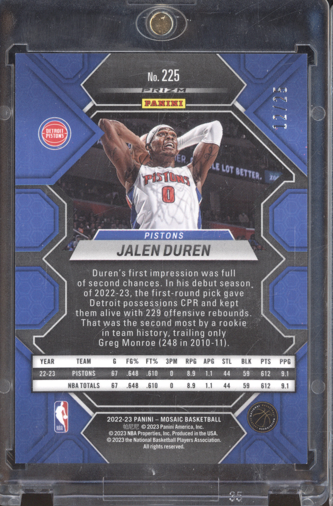 2022 Panini Mosaic 225 Jalen Duren White Mosaic 12/25