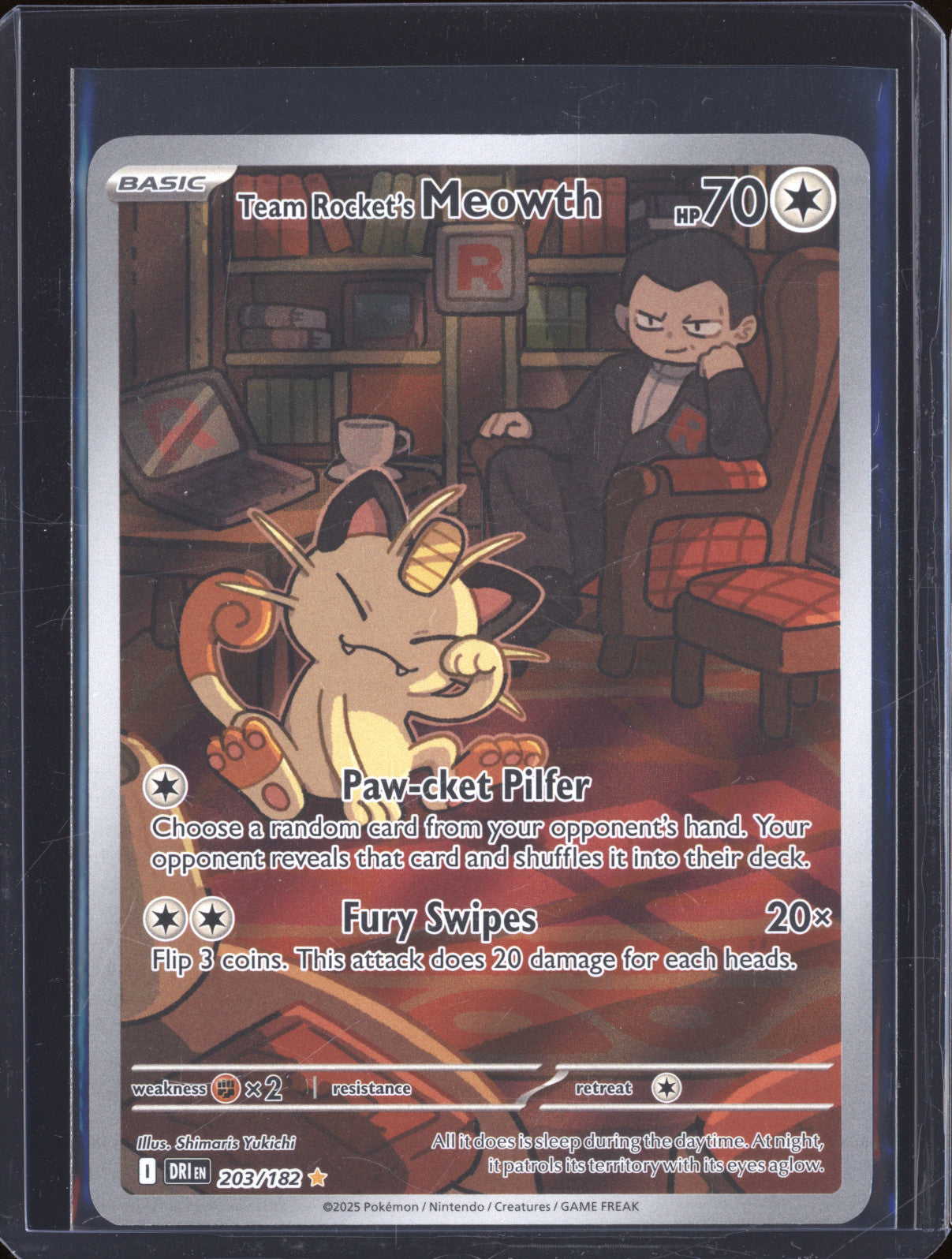2025 Pokemon Destined Rivals DRI 203 Team Rocket's Meowth Illustration Rare
