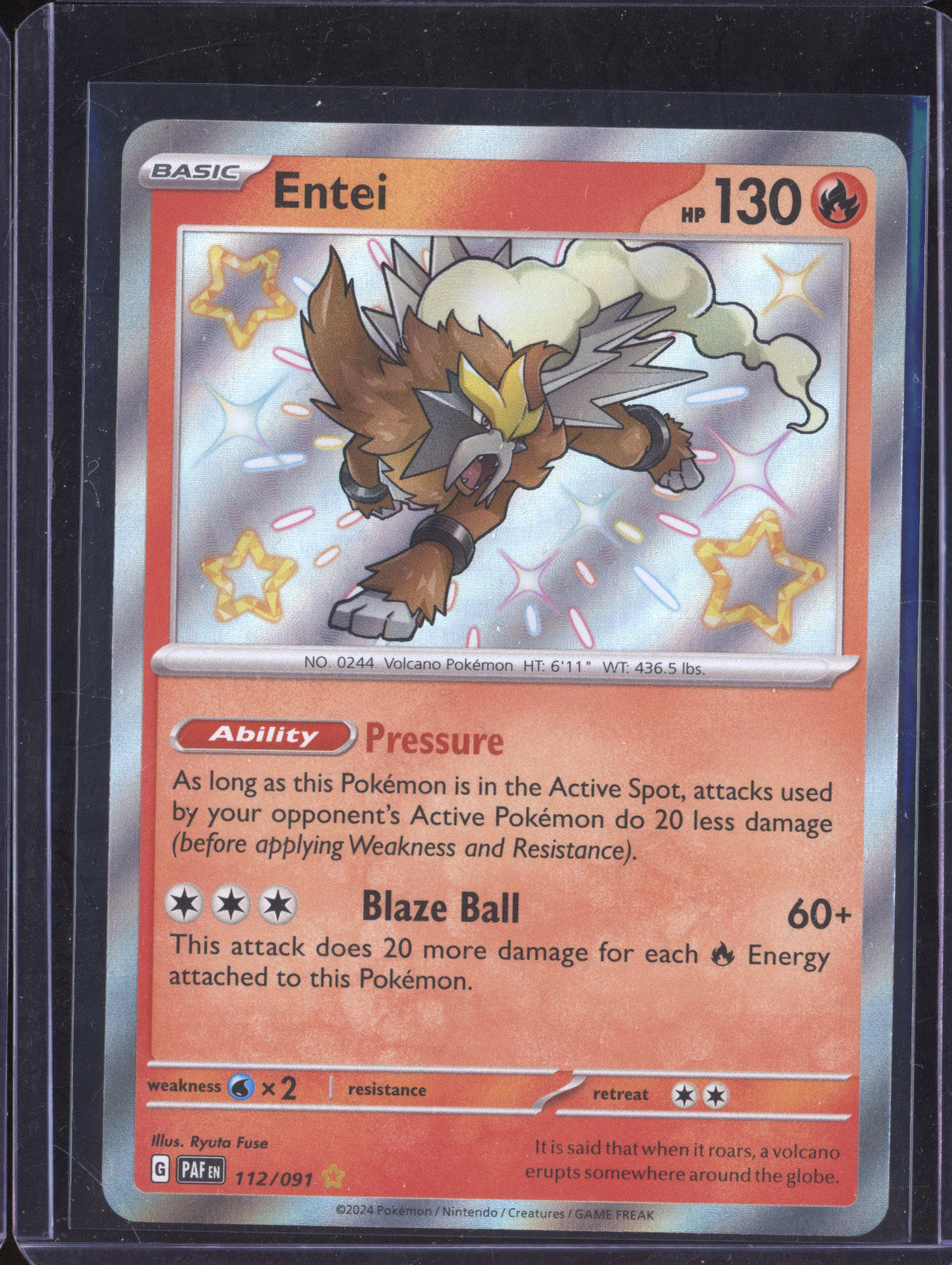 Entei 2024 Pokemon Paldean Fates 112/091 Shiny Rare