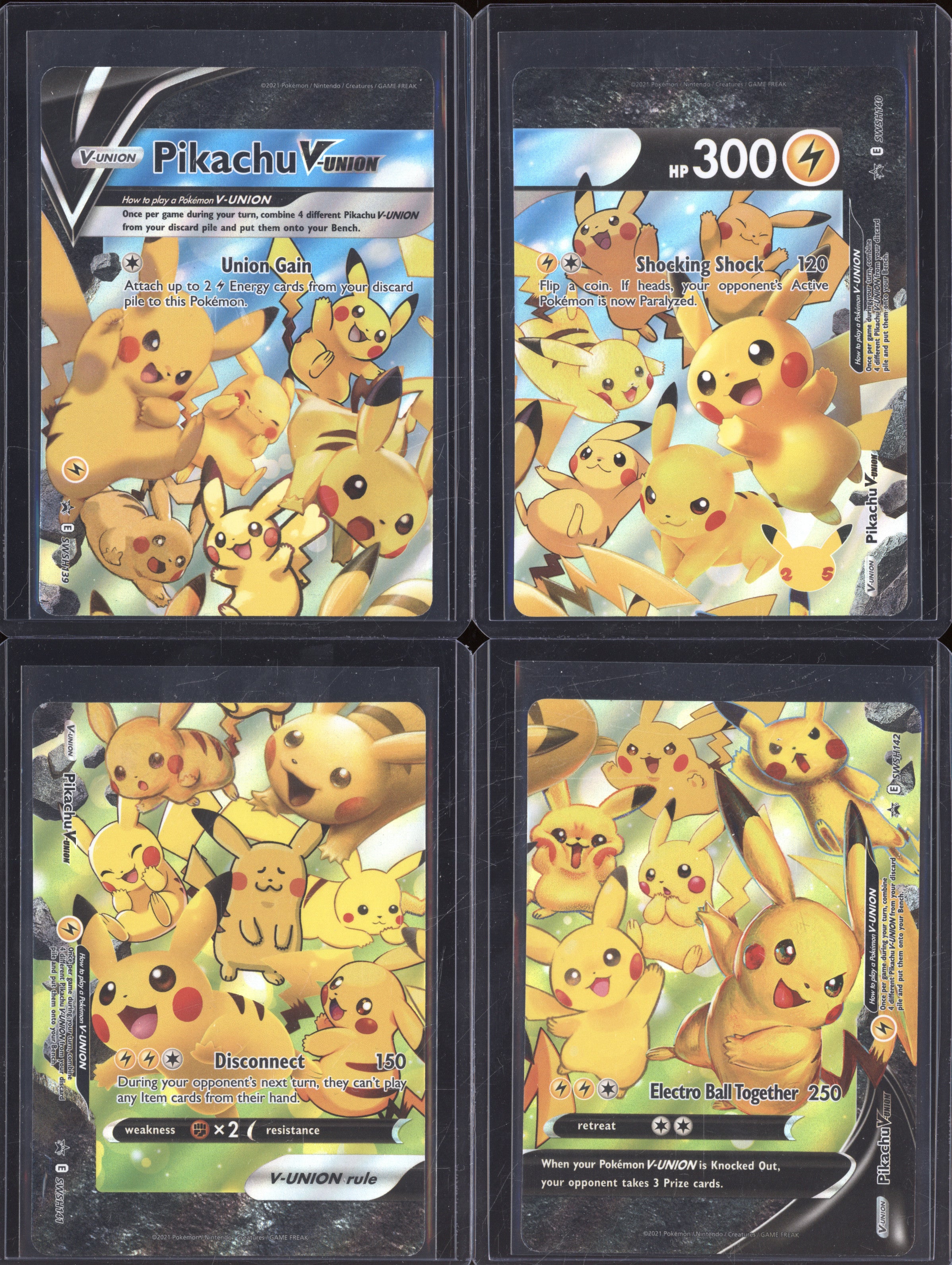 2021 Pokemon Celebrations SWSH139-140-141-142 Pikachu V Union Holo
