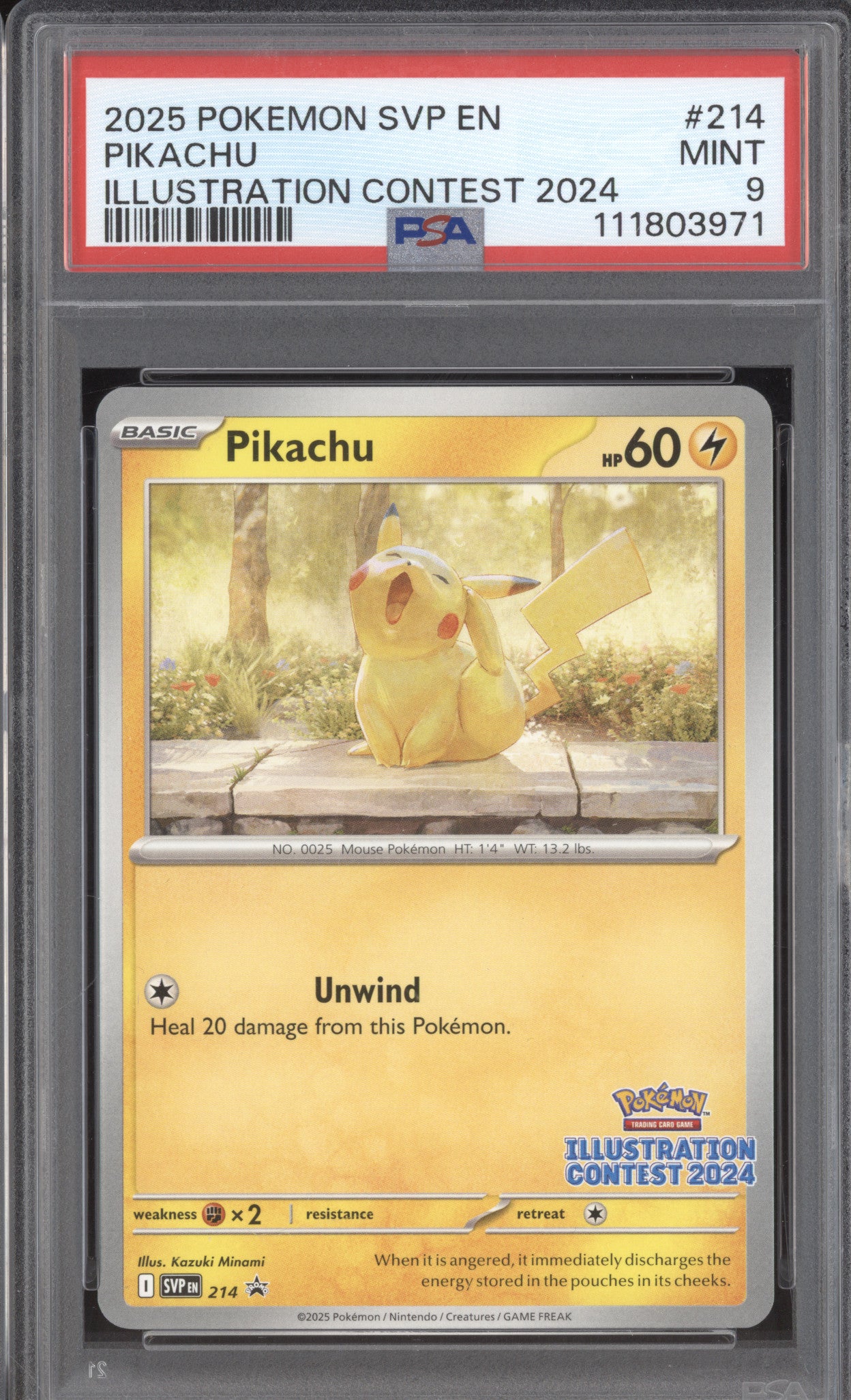 Pikachu 2025 Pokemon Black Star Promo SVP 214 Illustration Contest PSA 9