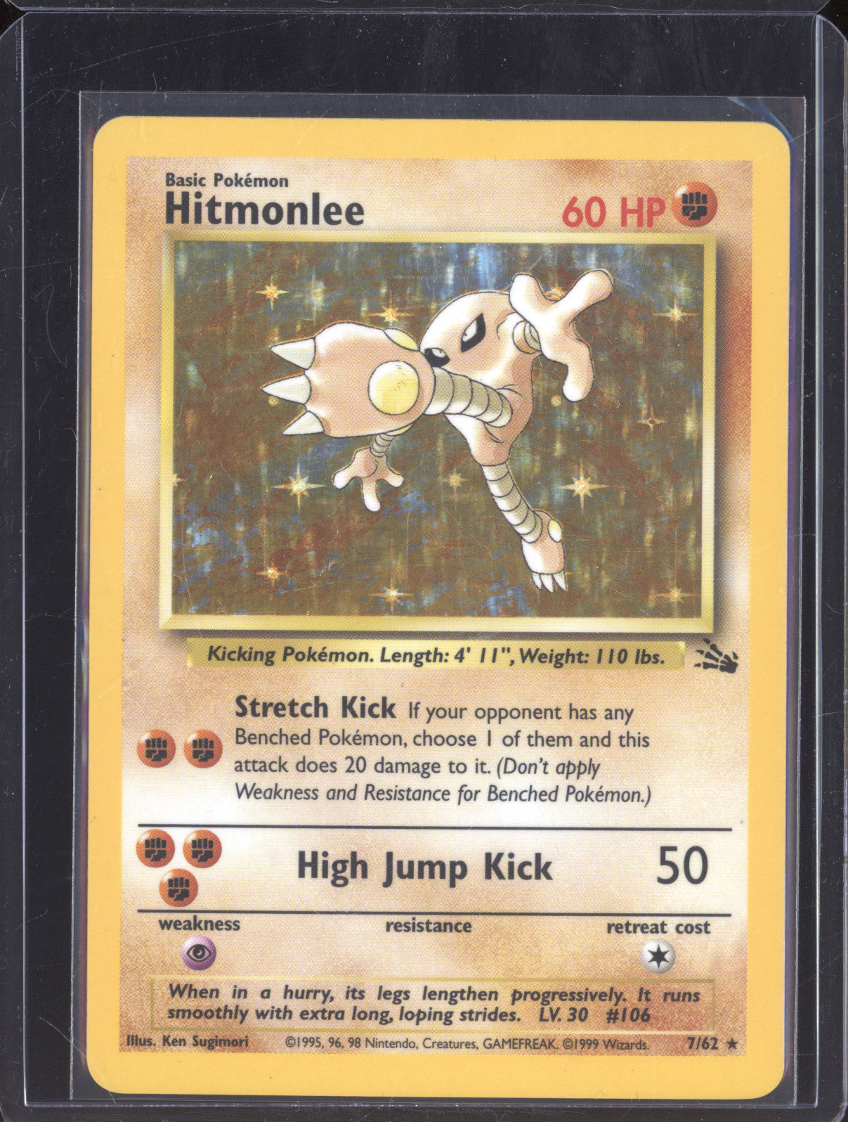 1999 WOTC Pokemon Fossil Hitmonlee 7 Holo Rare