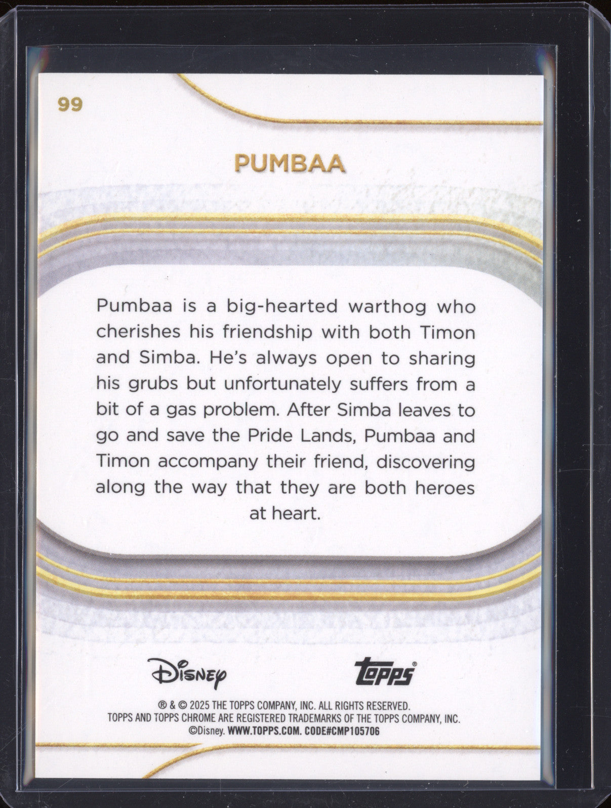 Pumbaa 2025 Topps Chrome 99 Gold Refractor 04/50