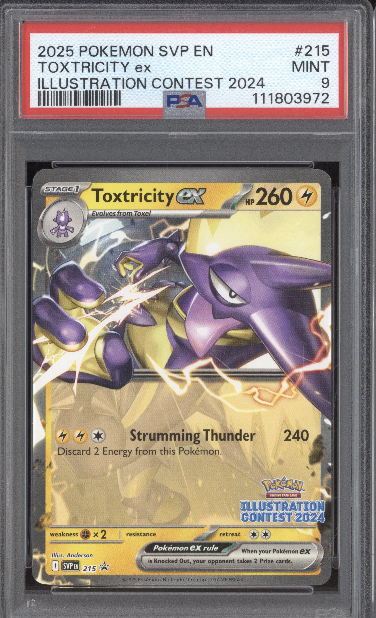 Toxtricity 2025 Pokemon Black Star Promo SVP 215 Illustration Contest PSA 9