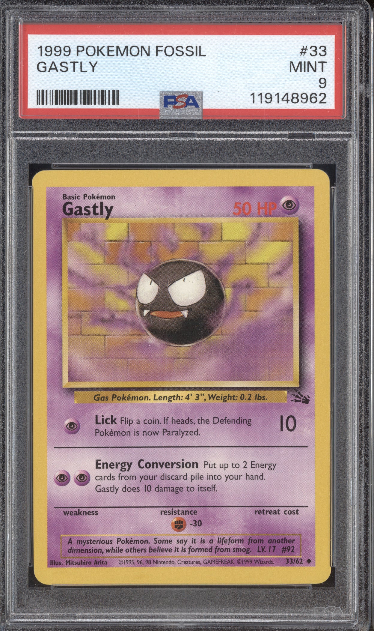Gastly 1999 Pokemon Fossil 33/62 PSA 9