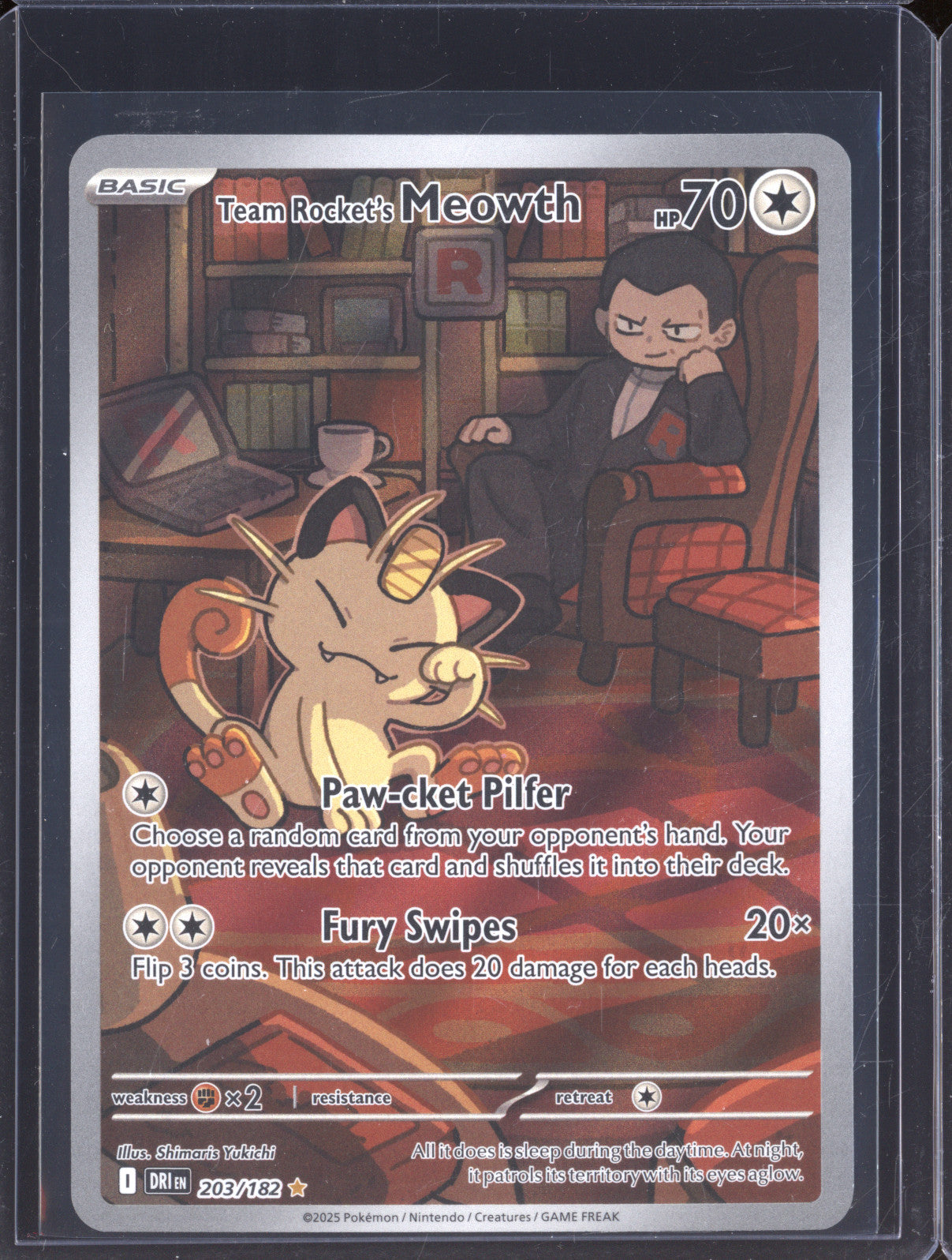 Team Rocket's Meowth 2025 Pokemon Destined Rivals 203/182 Illustration Rare