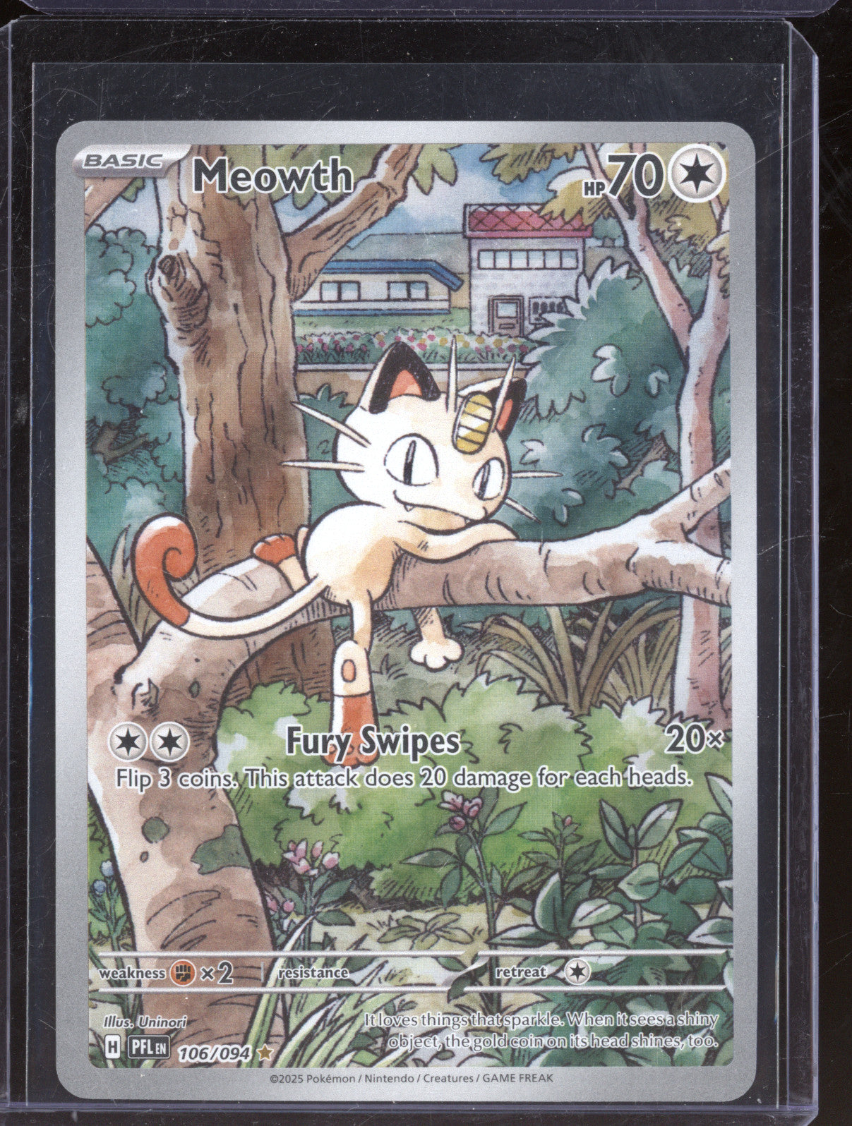 2025 Pokemon Meowth 106/094 Phantasmal Flames Illustration Rare