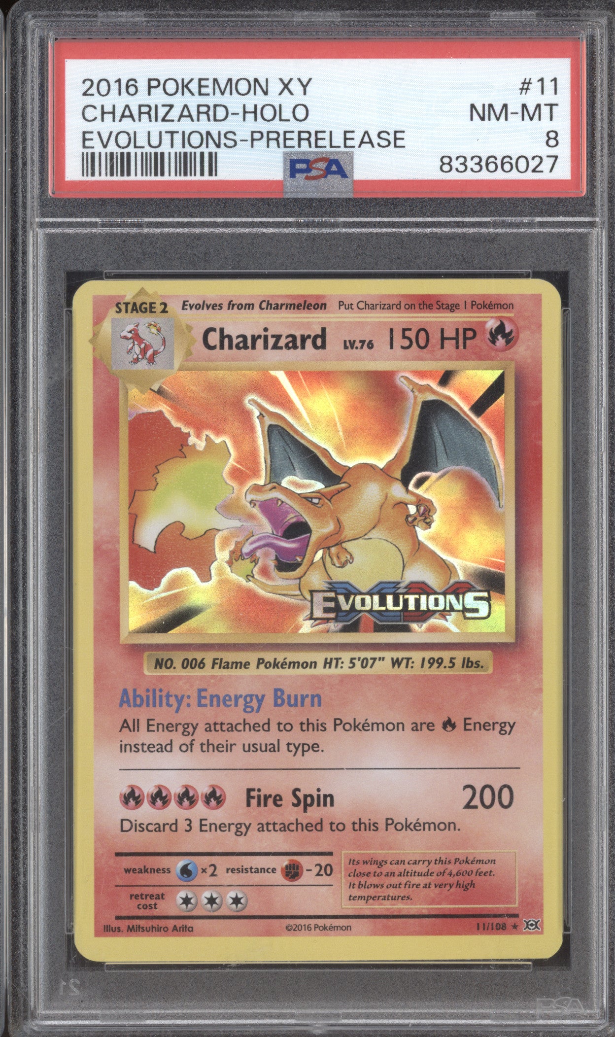 Charizard 2016 Pokemon Evolutions 11/108 Prerelease Holo PSA 8
