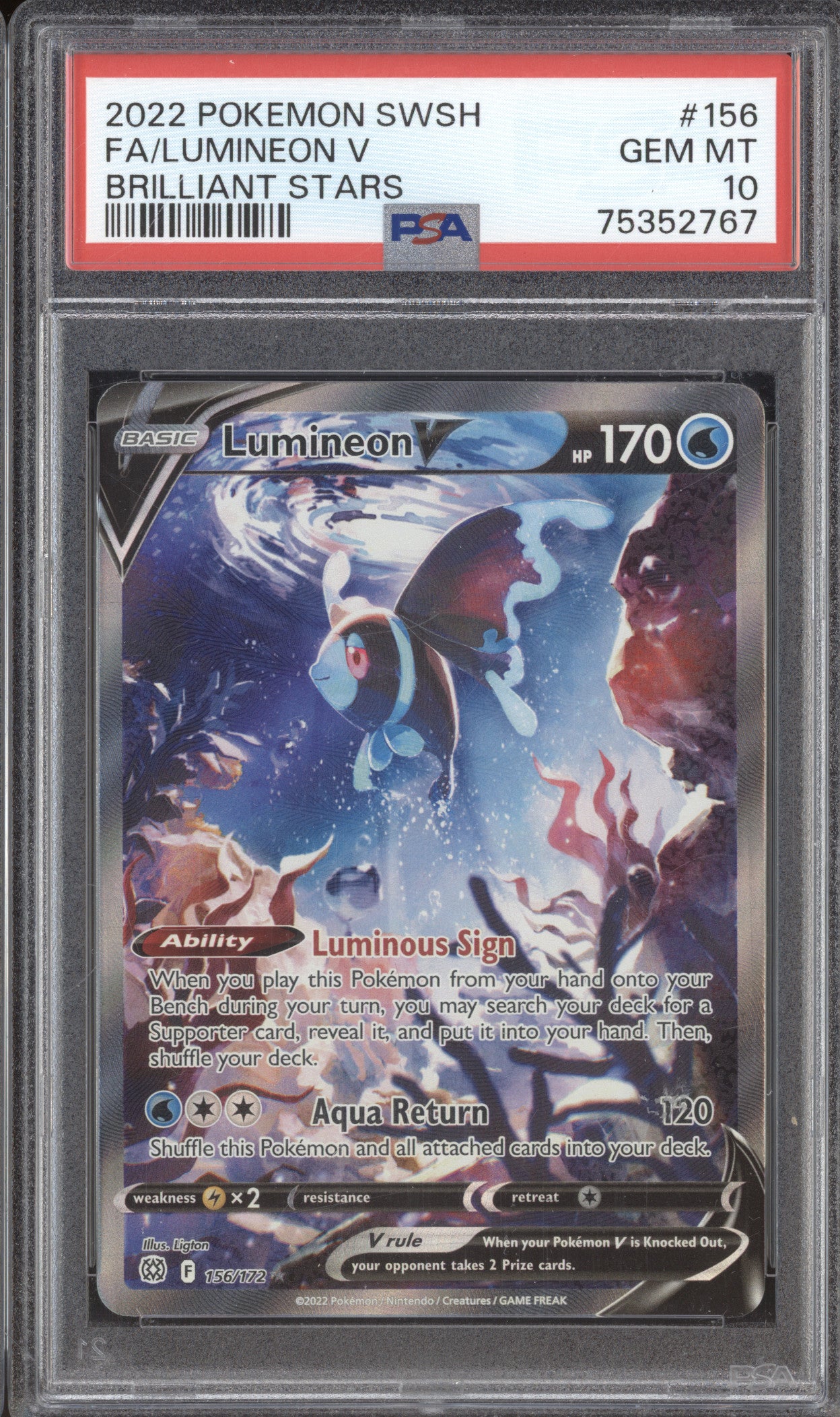 Lumineon V 2022 Pokemon Brilliant Stars 156/172 Ultra Rare PSA 10