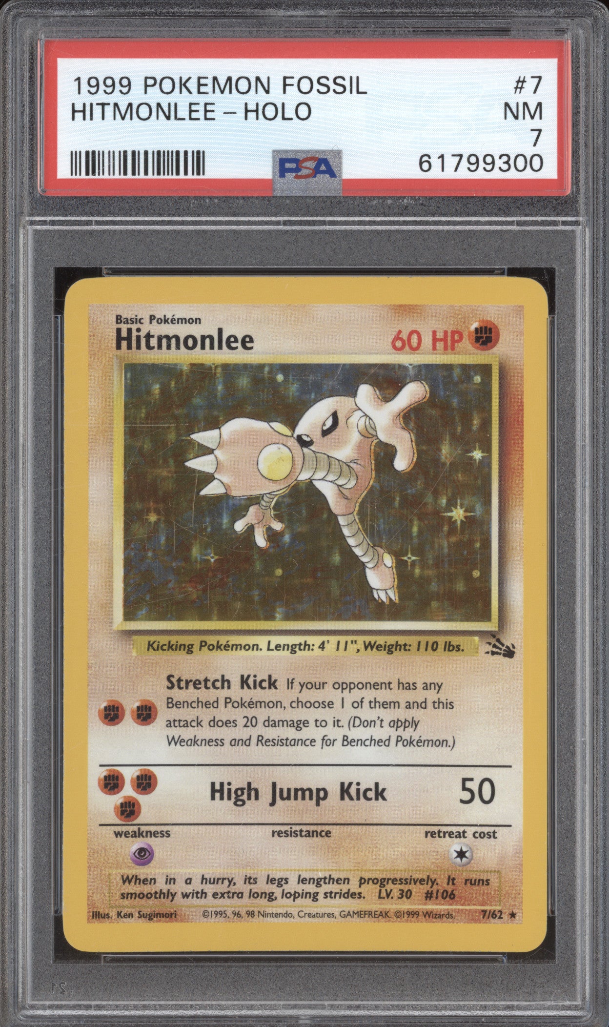 Hitmonlee 1999 Pokemon Fossil 7/62 Holo Rare PSA 7